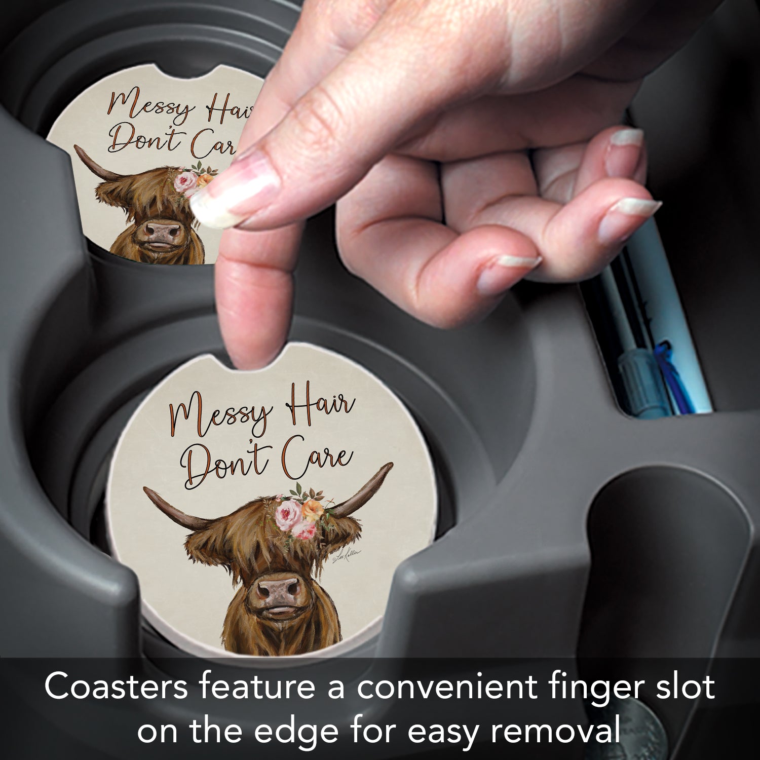 THIRSTYSTONE MESSY HAIR COW CAR COASTER