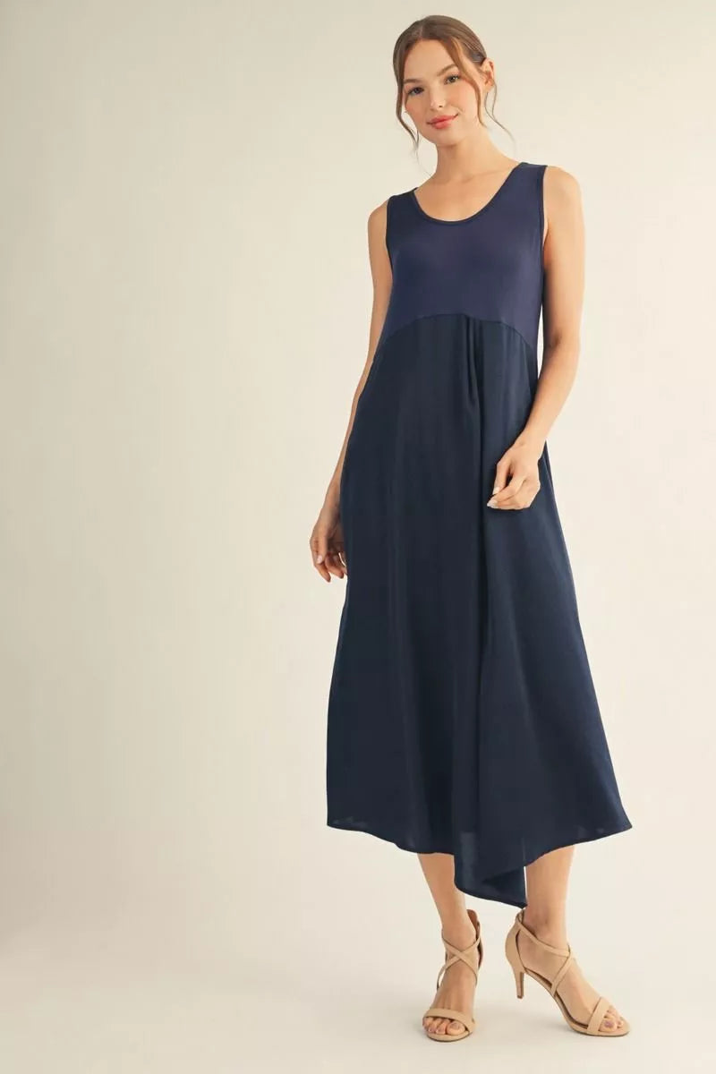 NAVY PLEAT DRESS