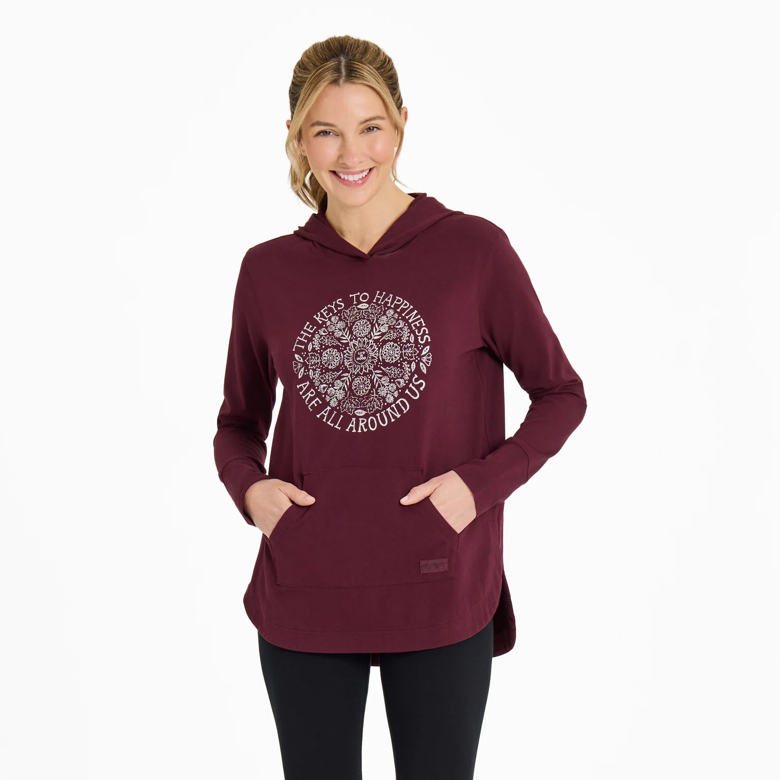 WOMEN'S HOODIE "KEYS TO HAPPINESS" DEEP BURGUNDY