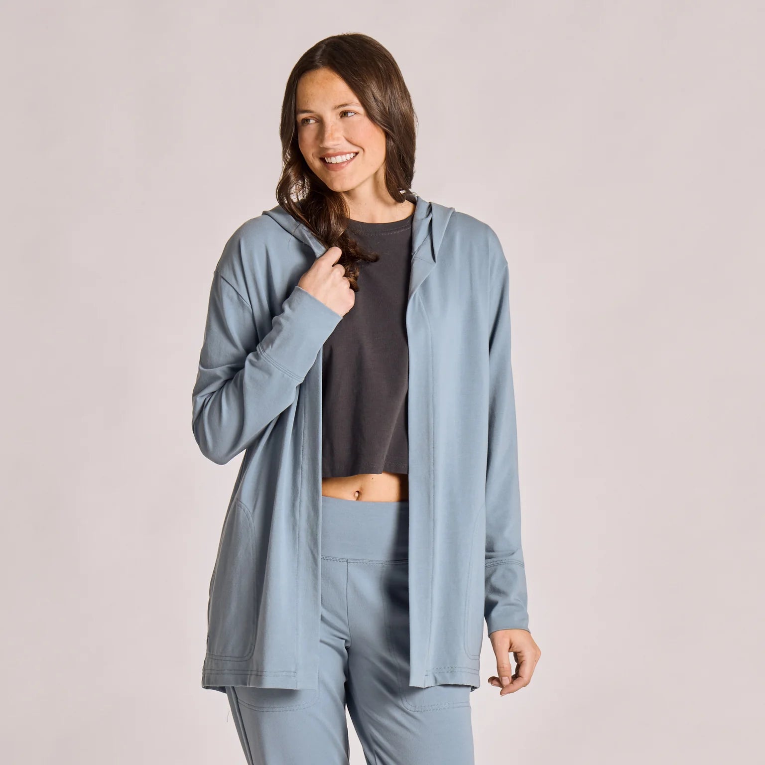 WOMEN'S SOLID CRUSHER-FLEX OPEN CARDIGAN - SLATE BLUE
