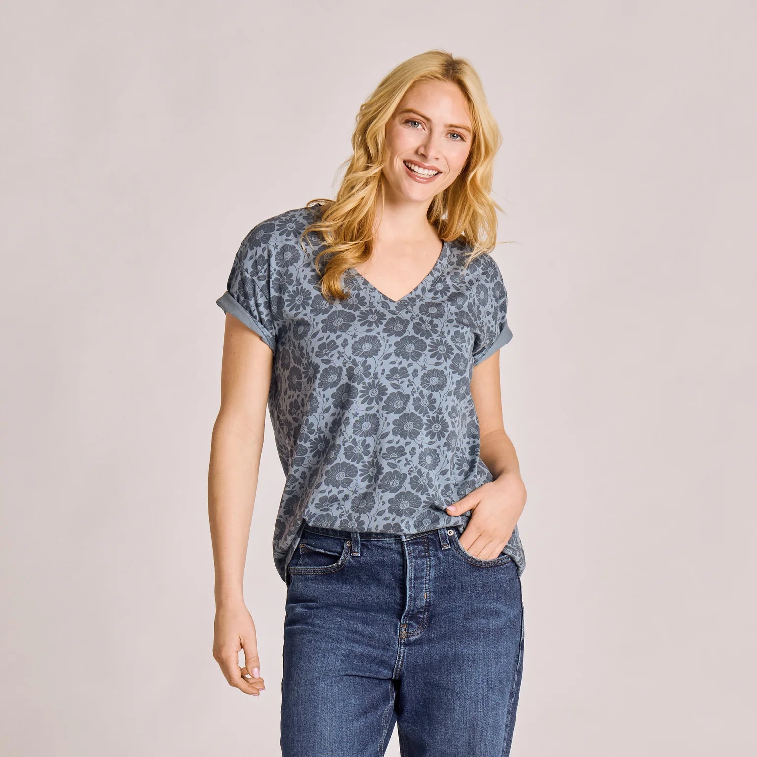 WOMEN'S INKBLOCK FLORAL PATTERN SHORT SLEEVE