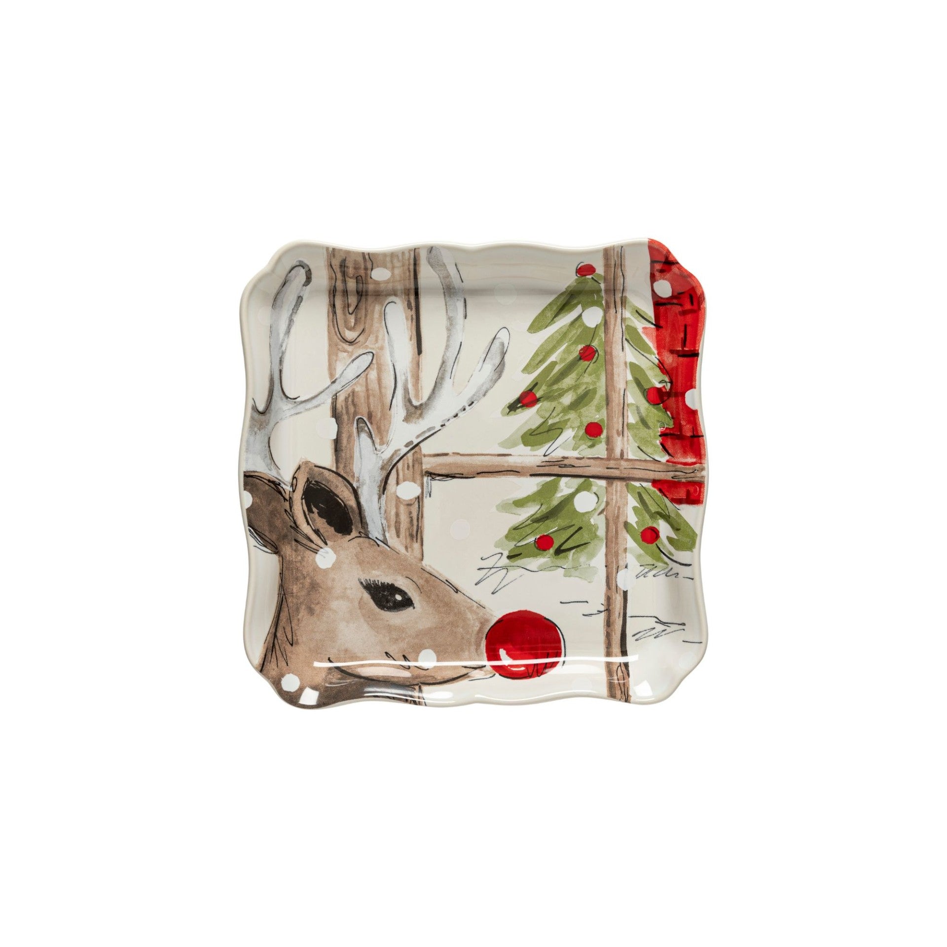 CASAFINA SQUARE TRAY DEER FRIENDS WHITE