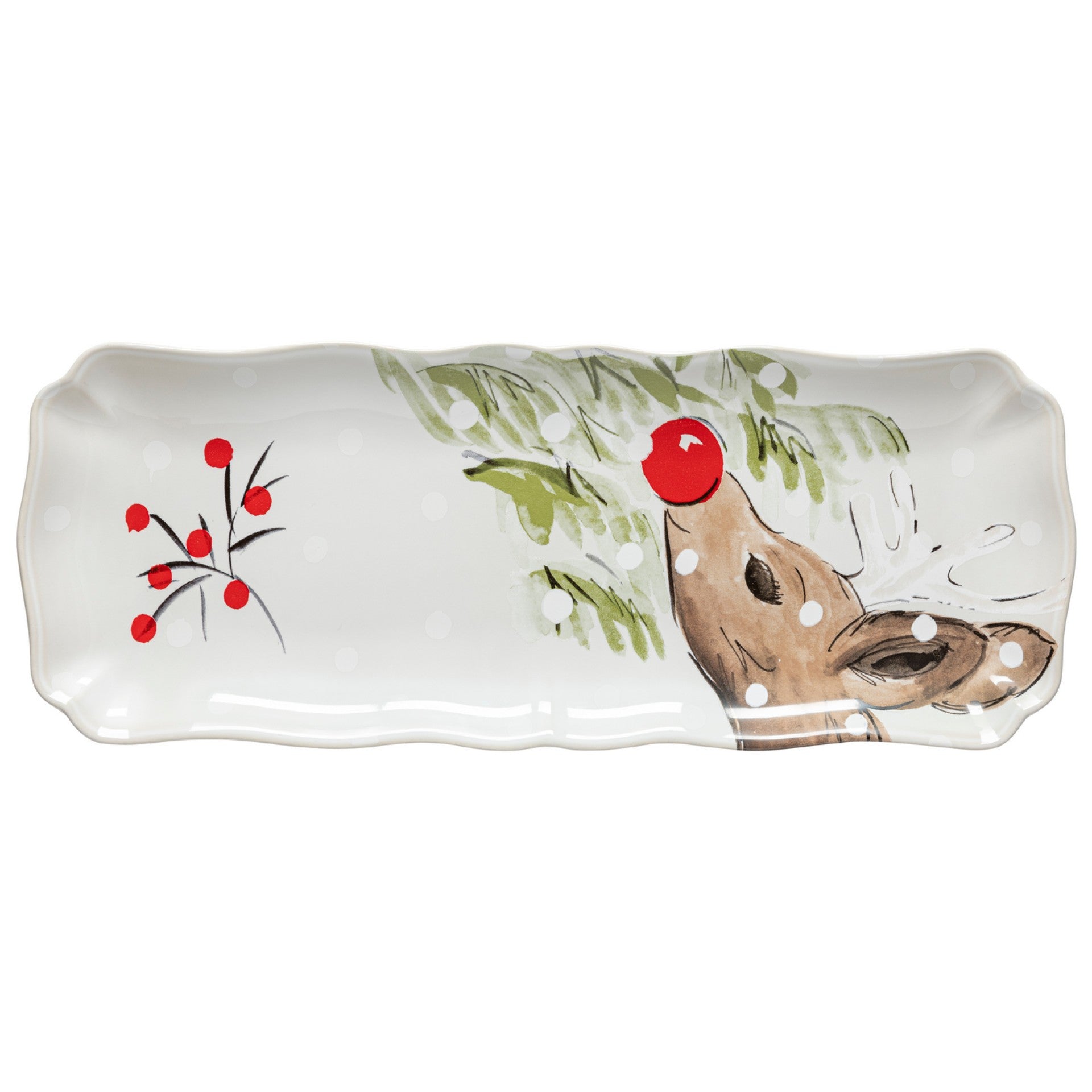 CASAFINA RECT TRAY DEER FRIENDS WHITE
