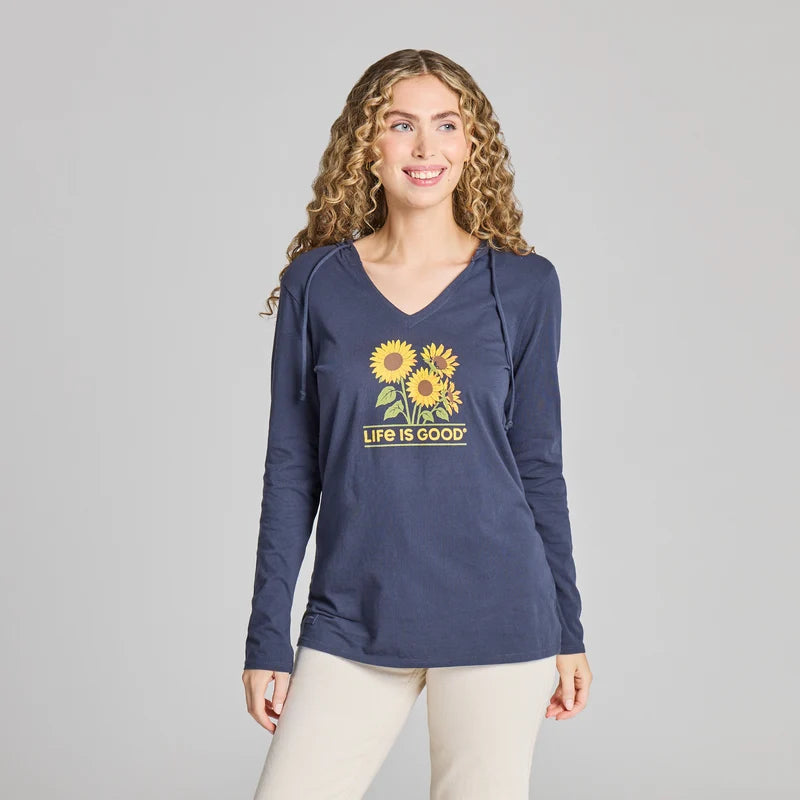 WOMEN'S "SUNFLOWER FIELD" CRUSHER LONG SLEEVE HOODED TEE