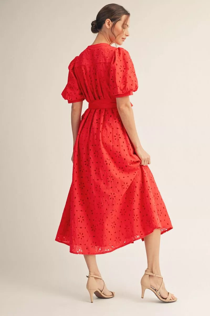 RED EYELET DRESS