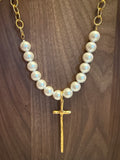 MARY CROSS PEARL NECKLACE