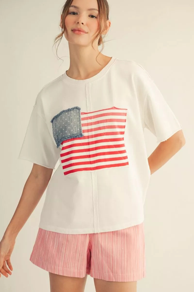 AMERICAN FLAG PATCH TOP