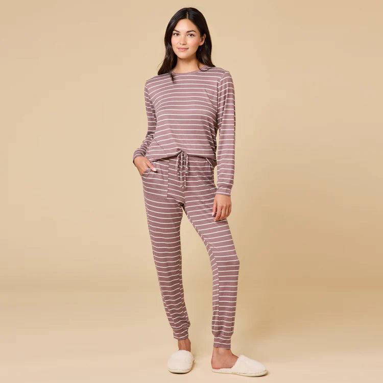 DREAM JERSEY CREW NECK LOUNGE SET - DRIFTWOOD STRIPE