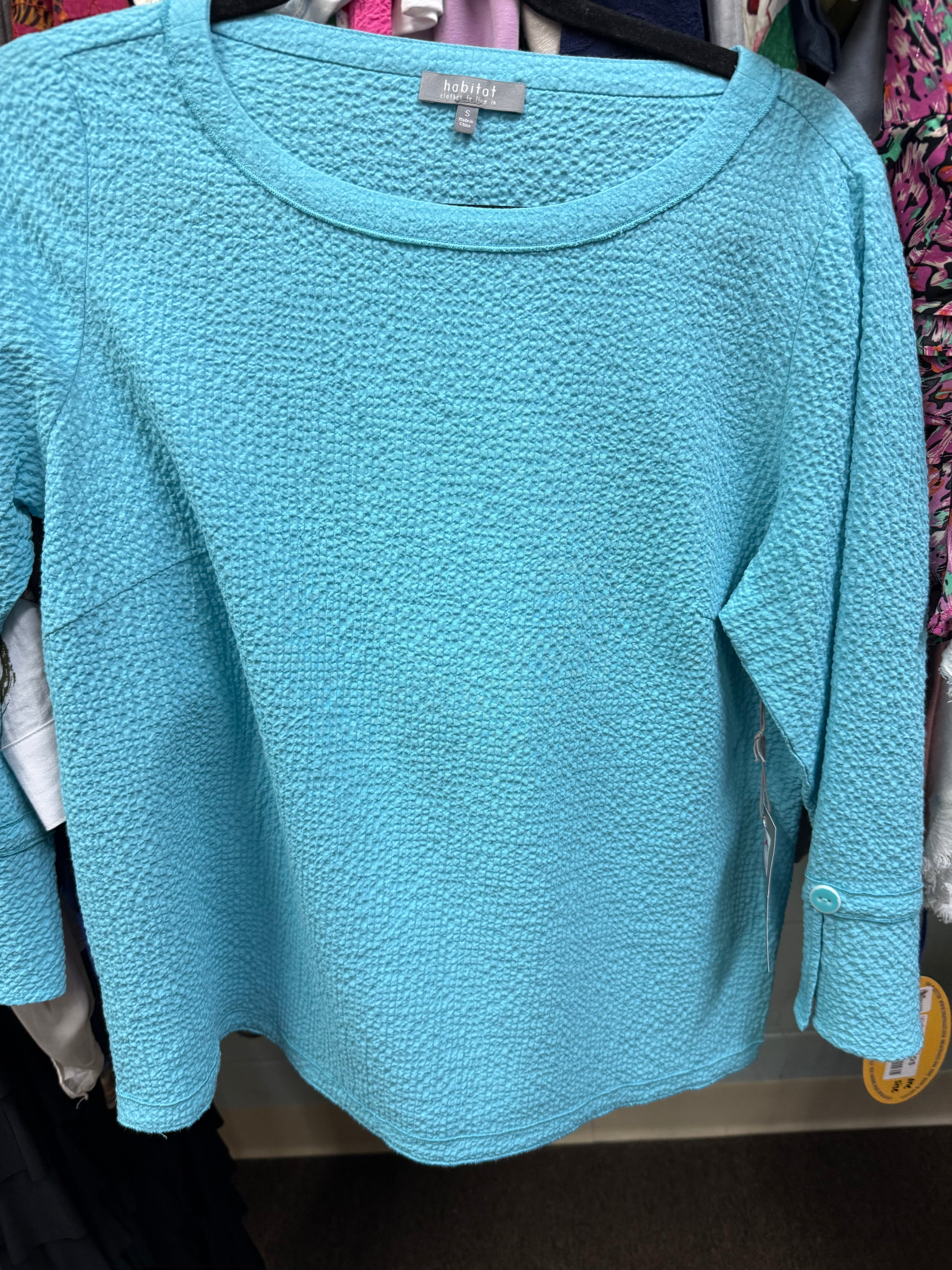 HABITAT CRINKLE CREPE FLUTTER SLEEVE PULLOVER MALIBU