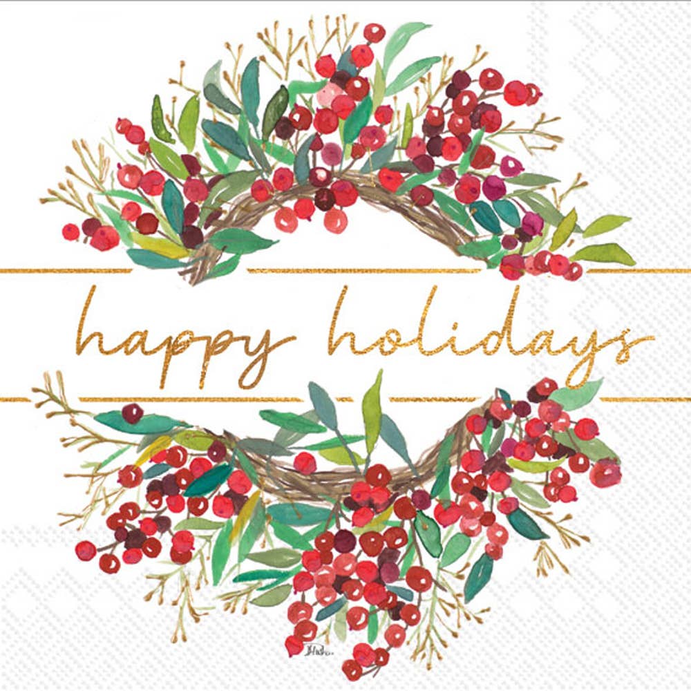 Holidays Wreath cOCKTAIL Napkins Christmas  - 20 CT