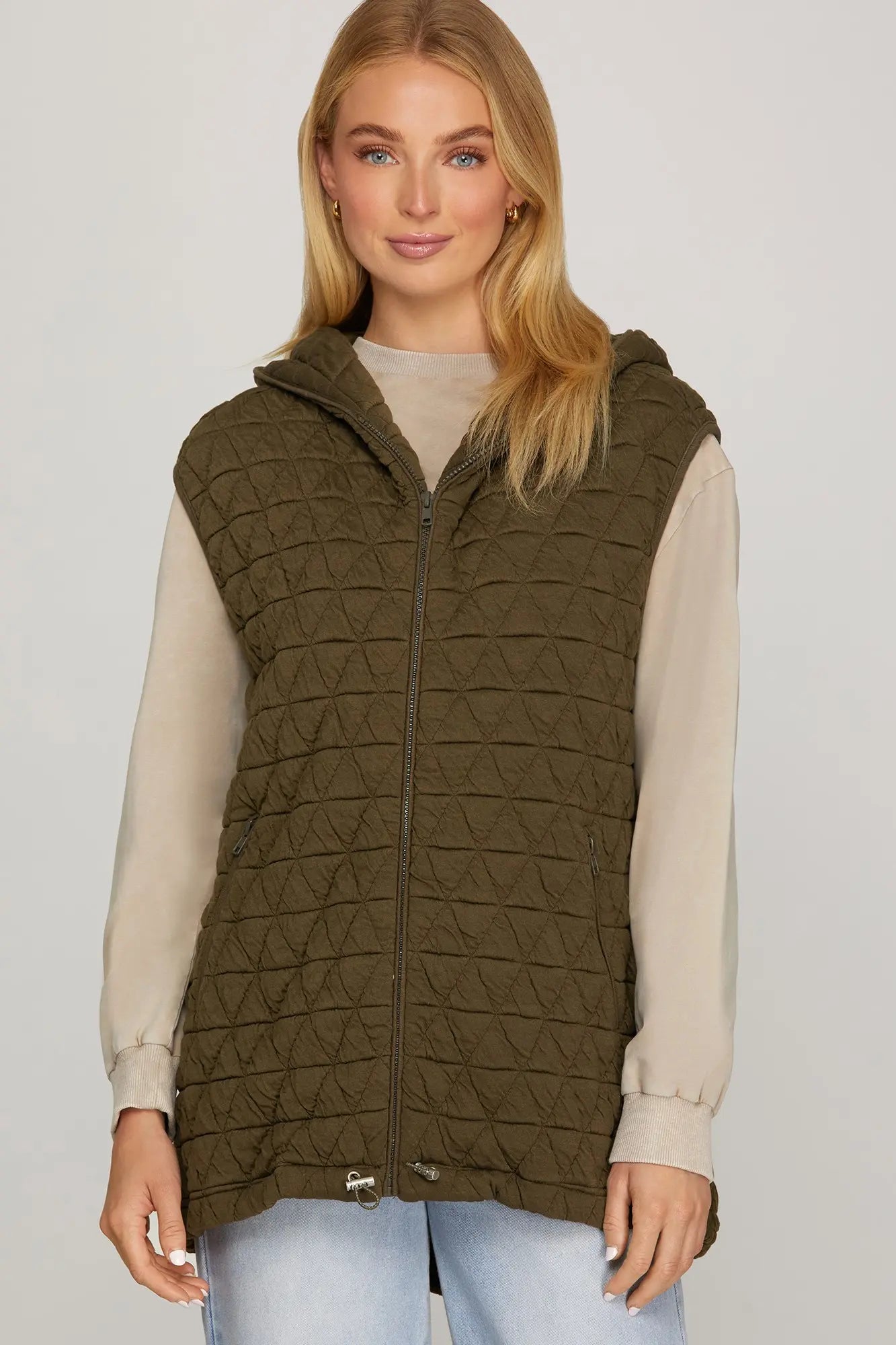 QUILTED VEST - OLIVE