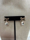 TEARDROP CLEAR STONE & BOW EARRINGS