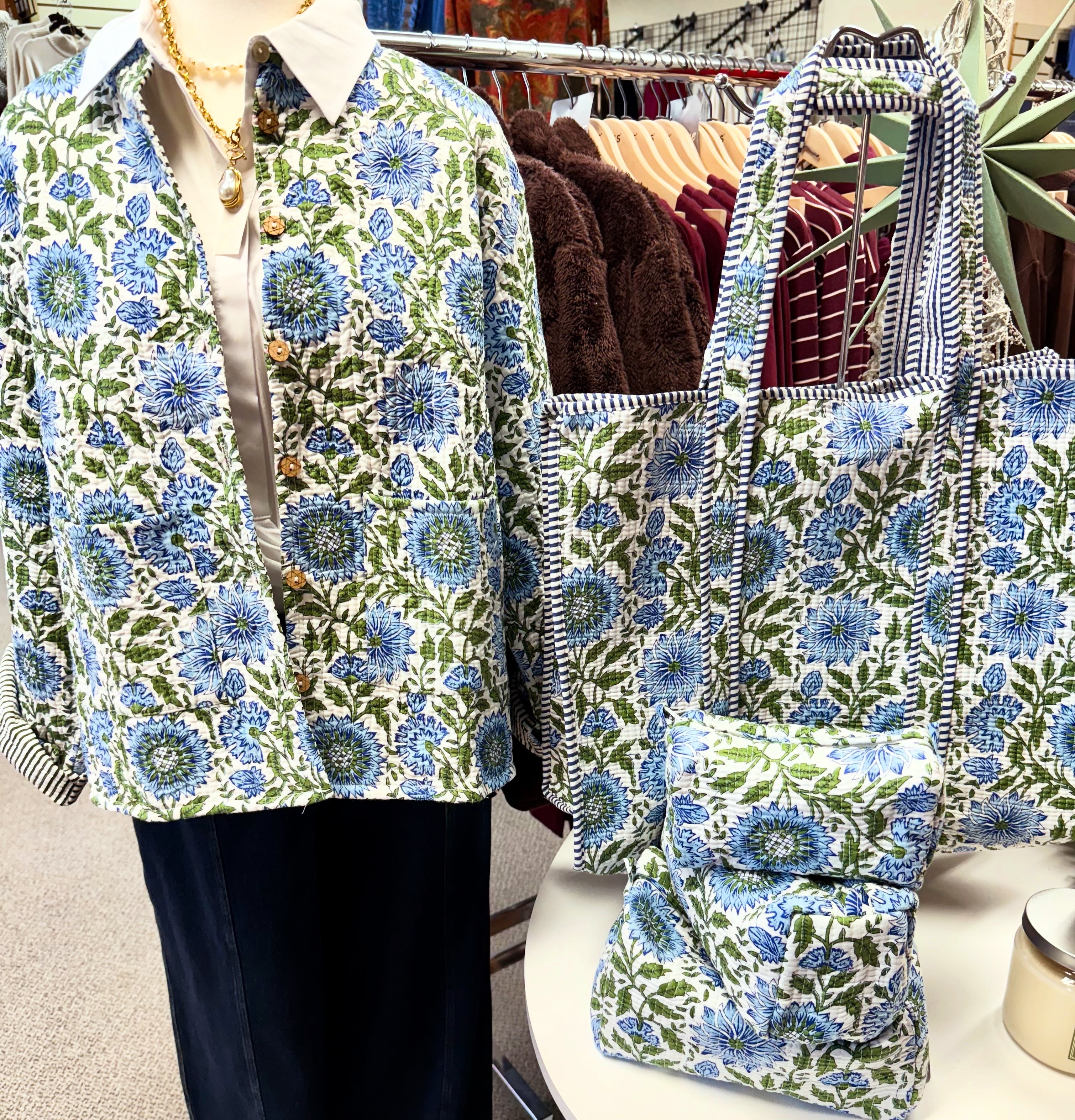 QUILTED JACKET - BLUE FLORAL