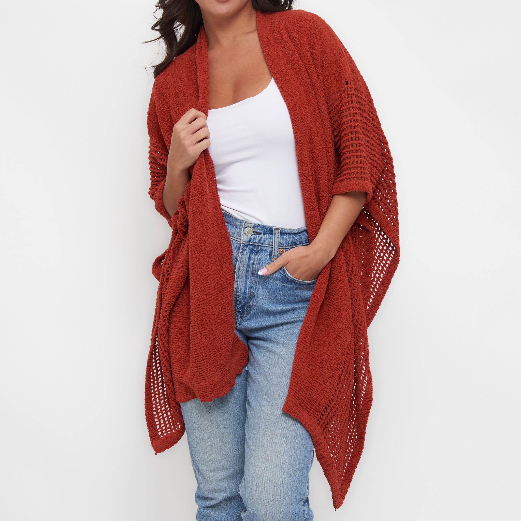 Presley Open Knit Wrap: Rust