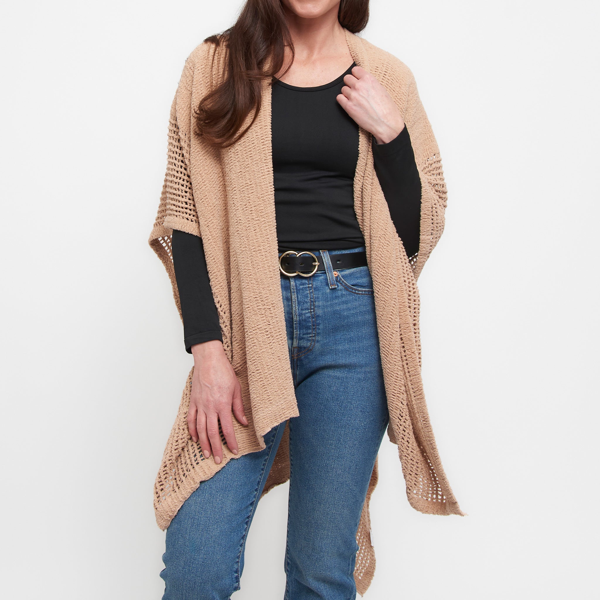 Presley Open Knit Wrap: Tan