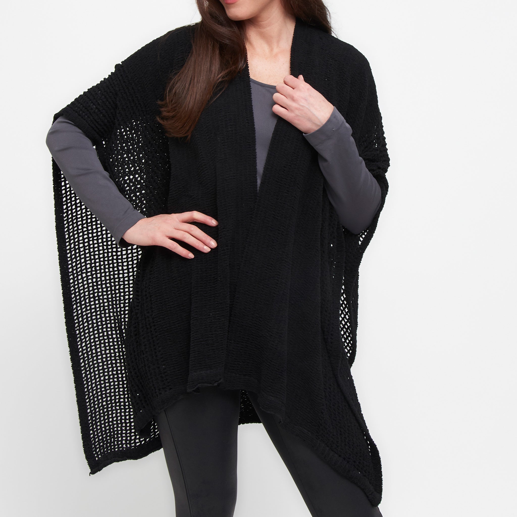 Presley Open Knit Wrap: Jet Black