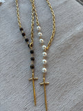 LONG CROSS BEADED NECKLACE