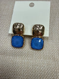 BLUE BOLD SQUARE STONE EARRINGS