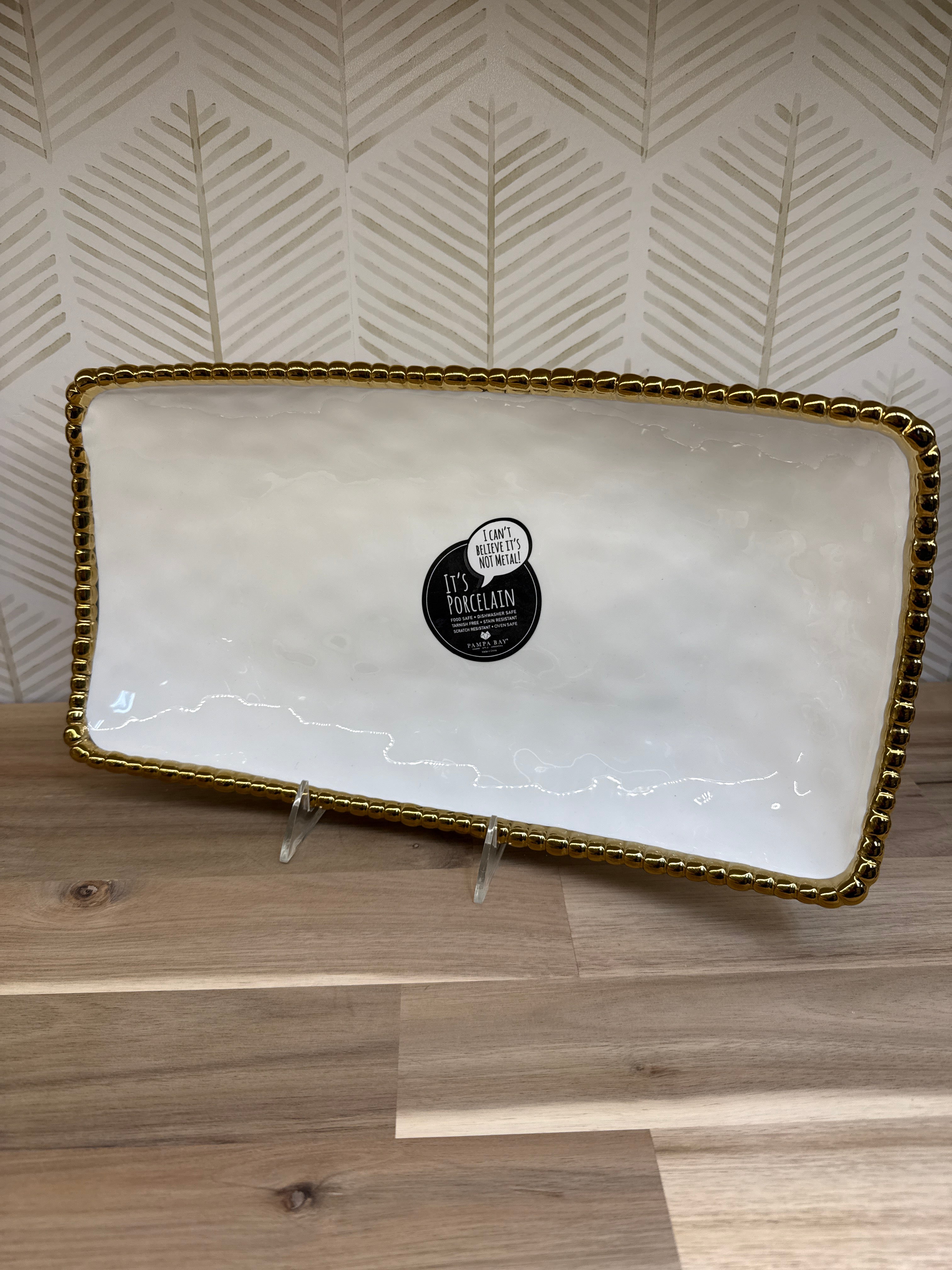 PAMPA BAY RECTANGULAR SERVING DEEP SERVER WHITE WITH GOLD