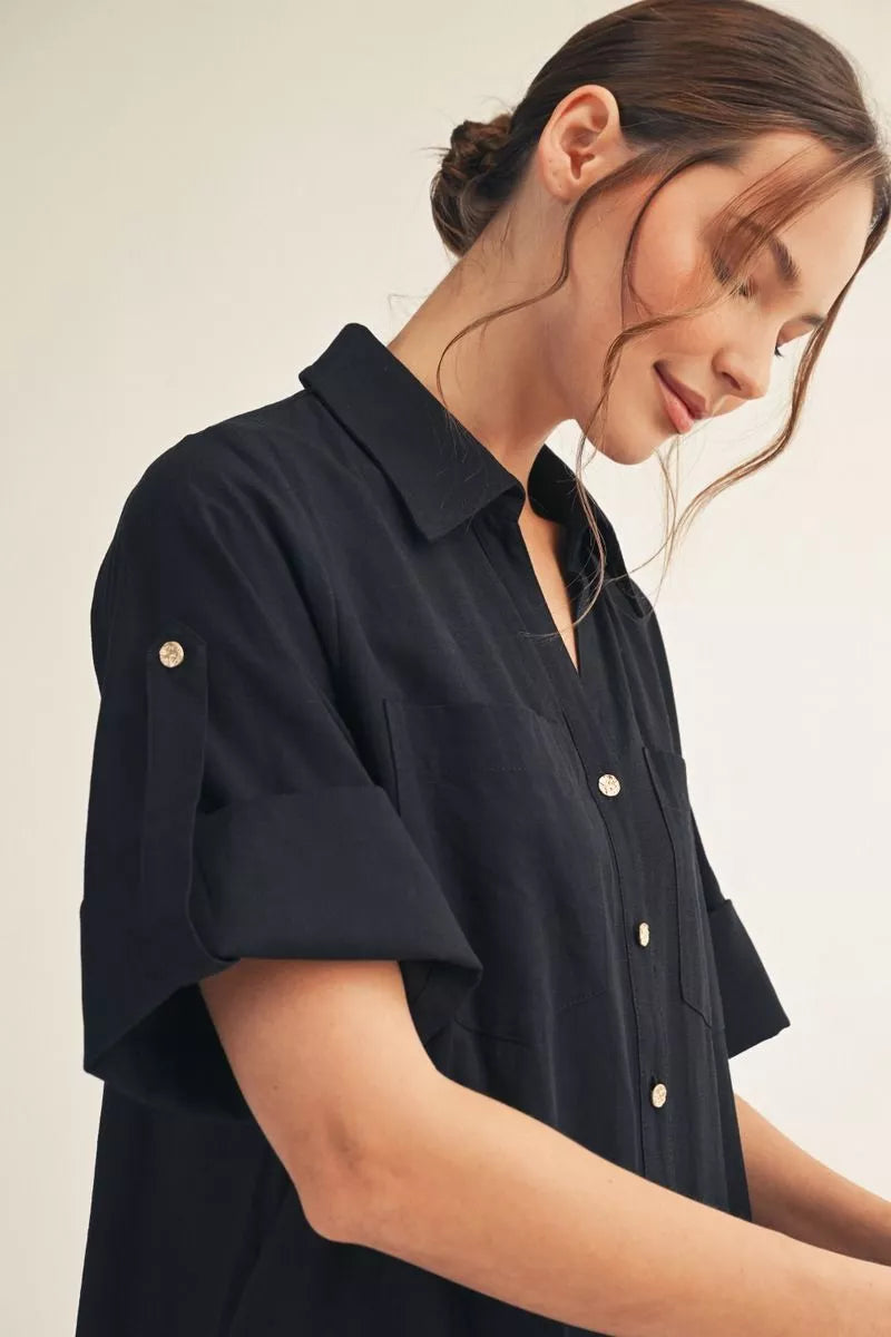 BUTTON DOWN MIDI DRESS