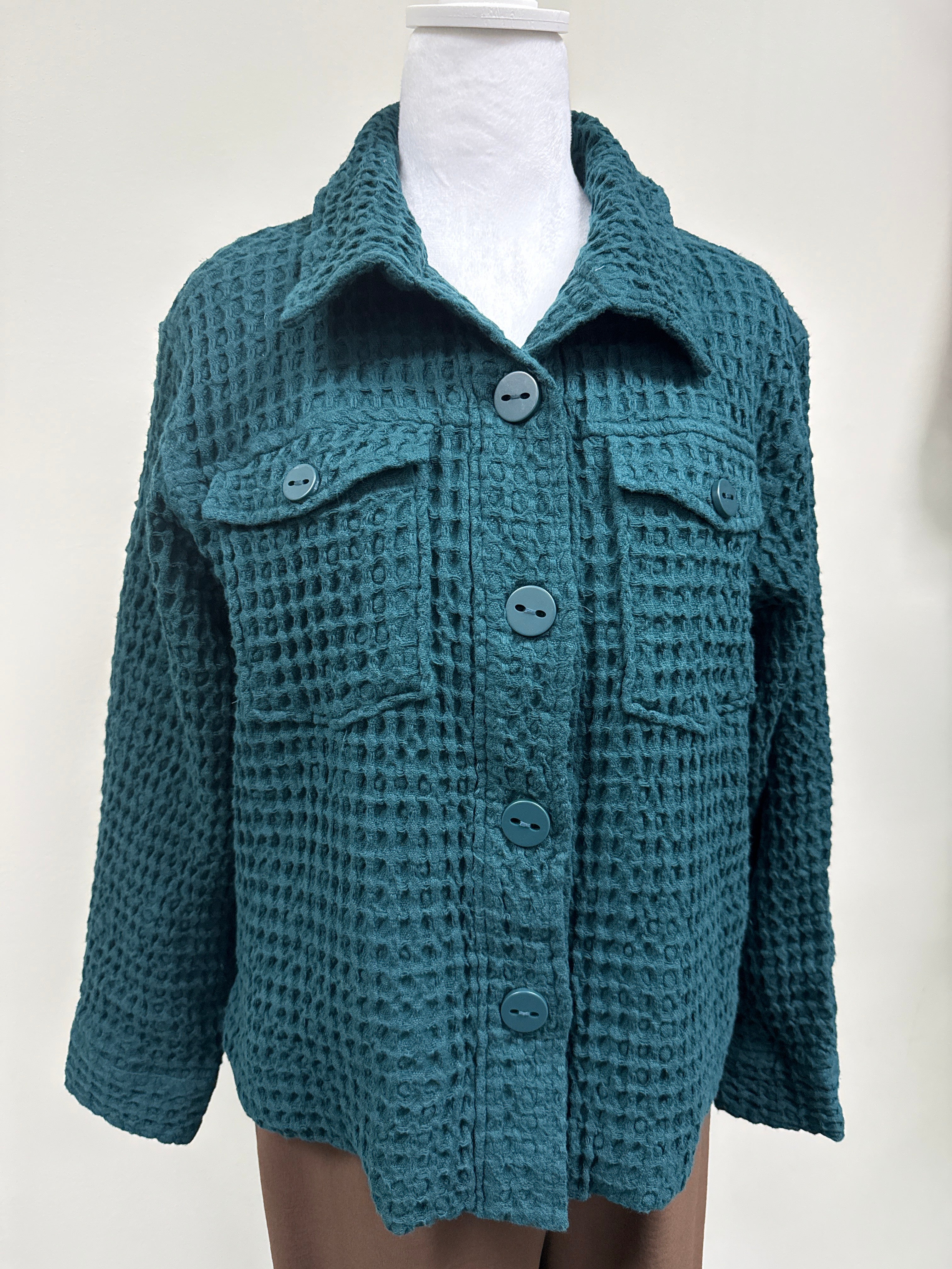 WASHED HONEYCOMB SHACKET - JUNIPER