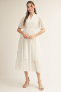 WHITE TIERED DRAWSTRING DRESS