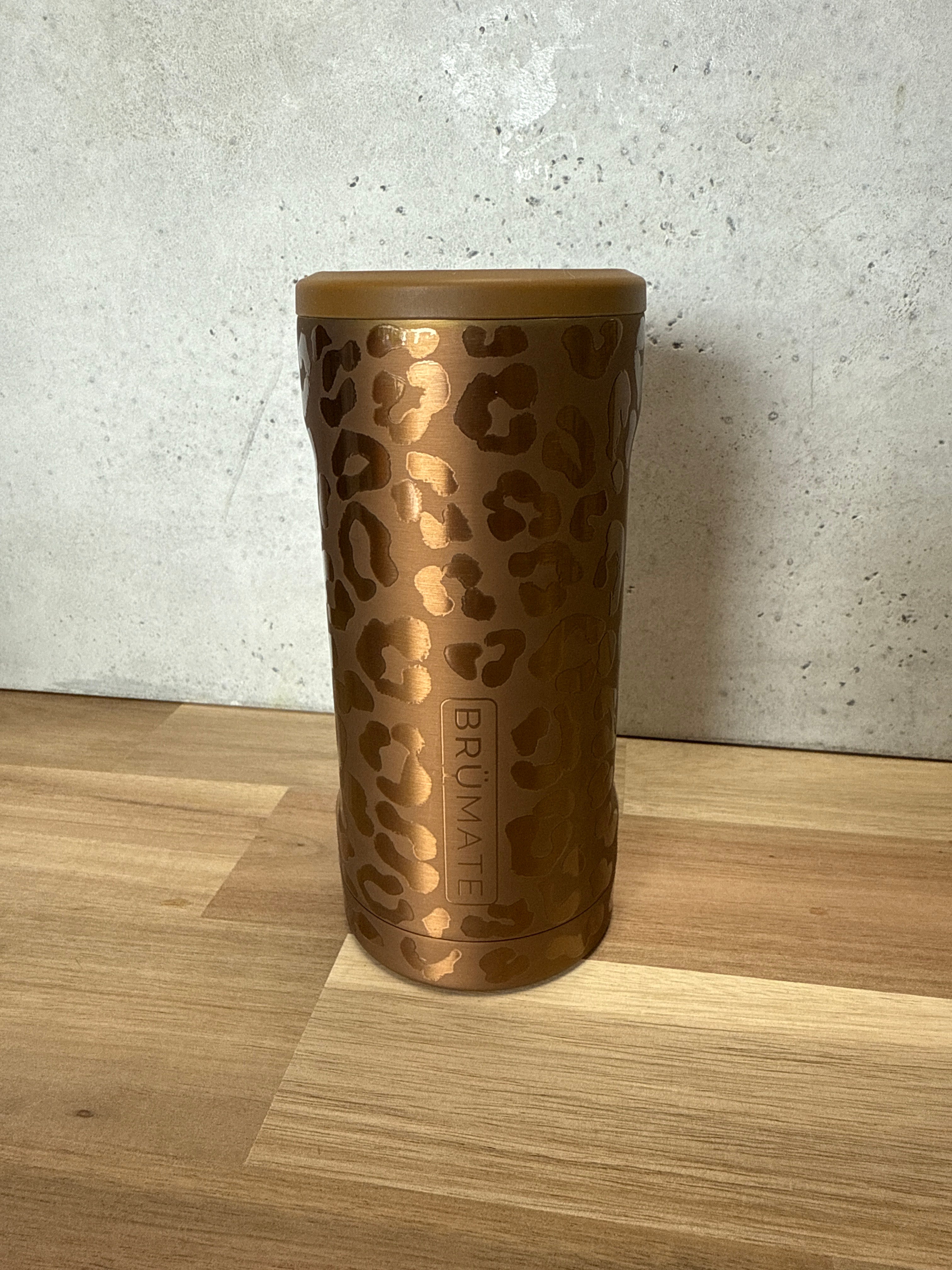BRUMATE HOPSULATOR SLIM 12OZ  GOLD LEOPARD