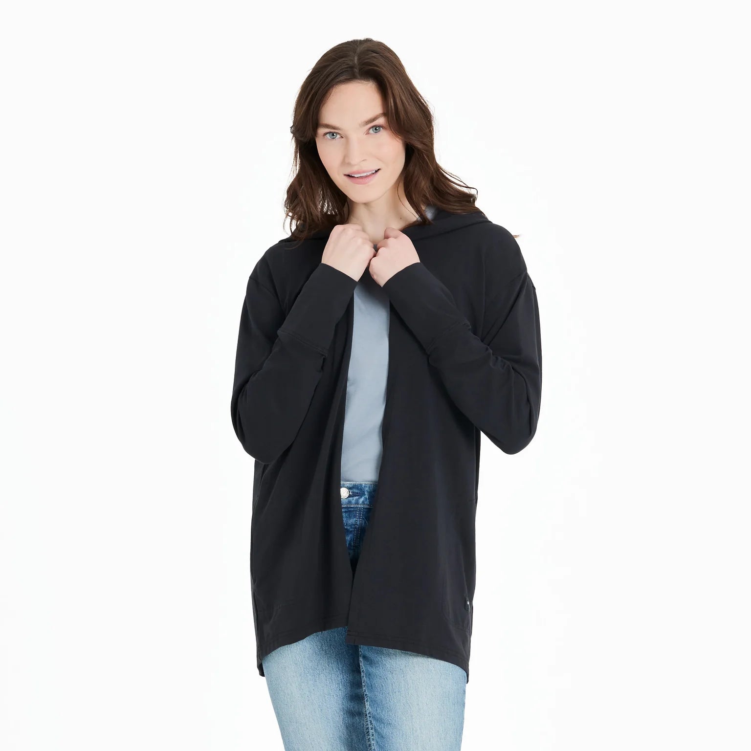 WOMEN'S SOLID CRUSHER-FLEX CARDIGAN - TRUE BLACK