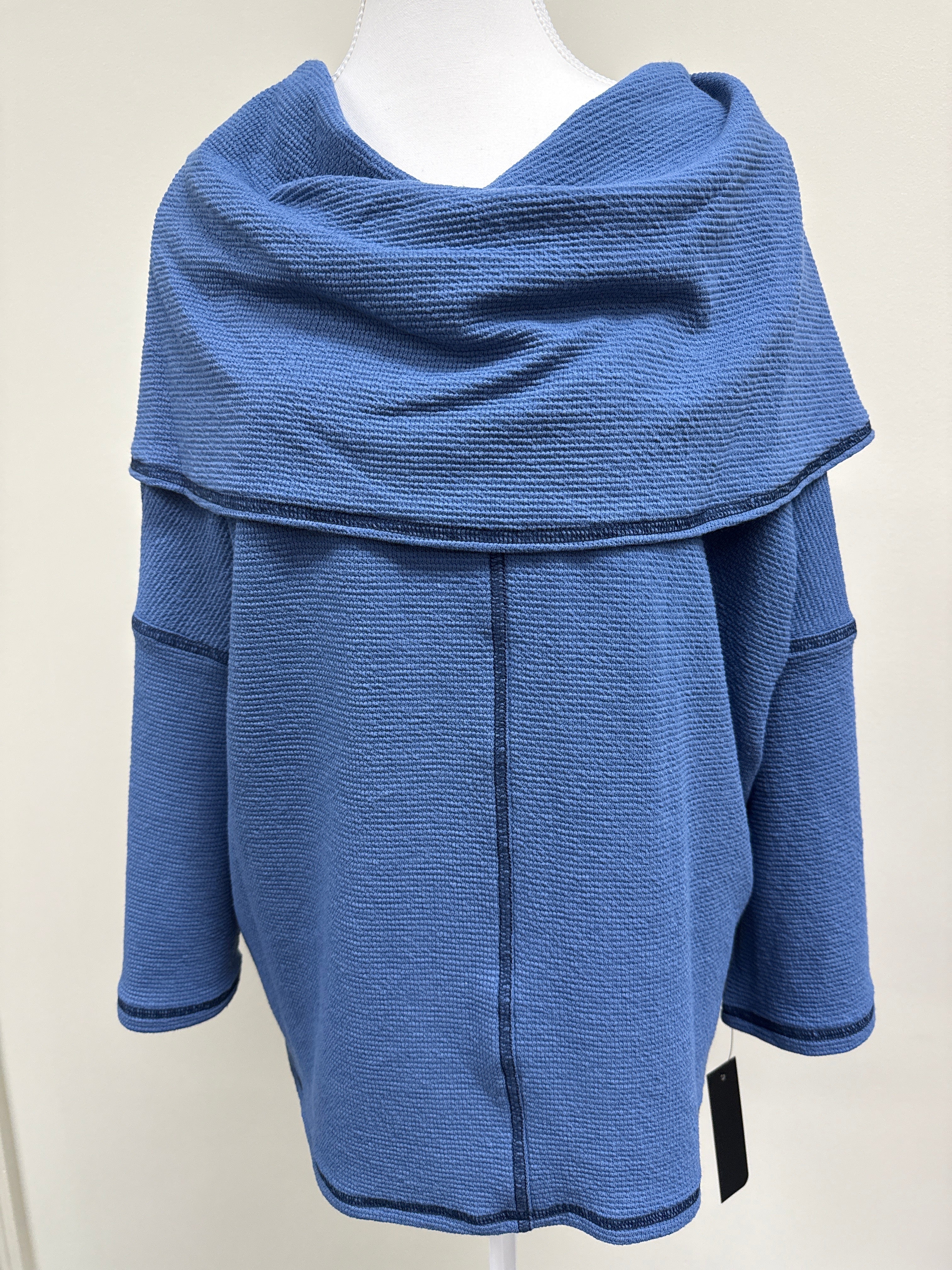 SEERSUCKER COWL NECK TUNIC DENIM