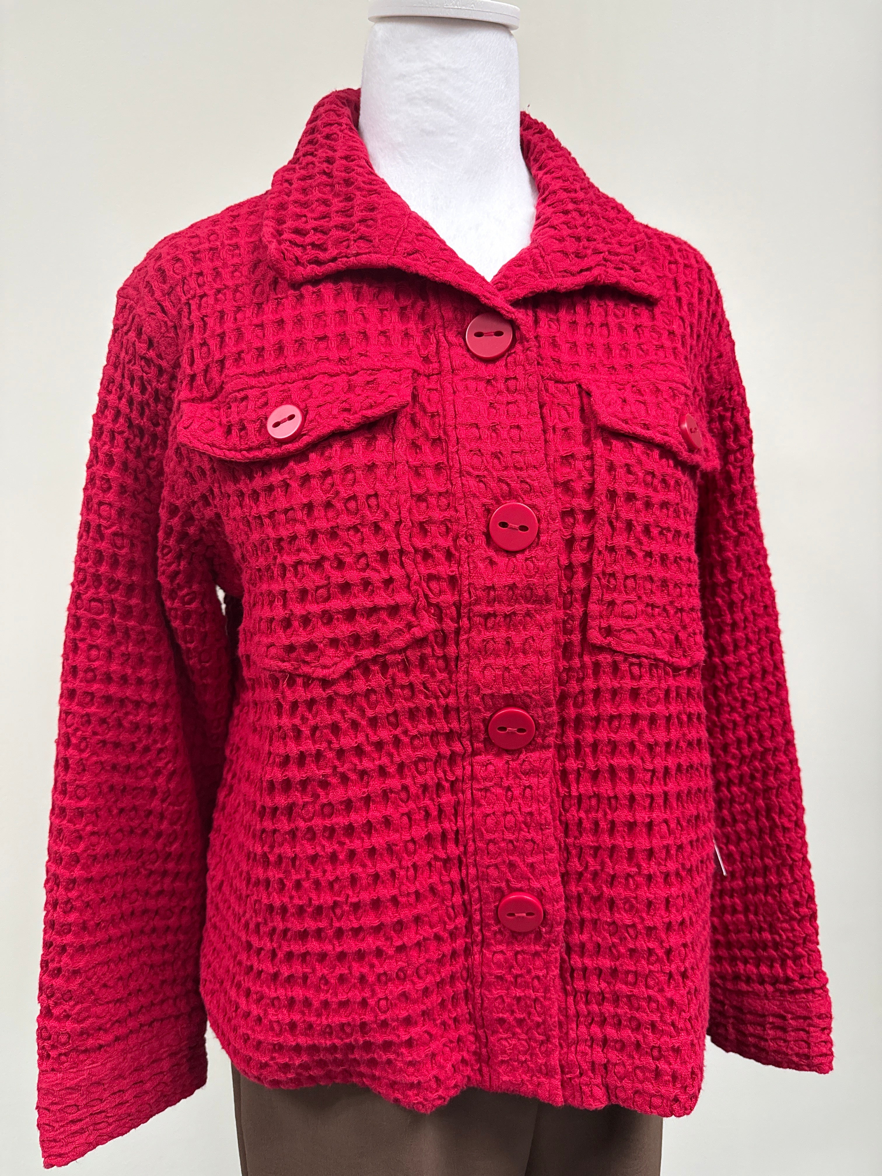 WASHED HONEYCOMB SHACKET - RUBY