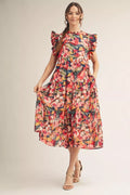 RUFFLED CAP SLEEVE DRESS