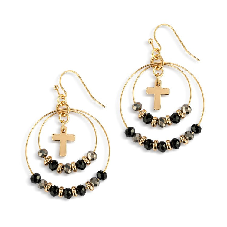 Beaded Prayer Earrings -  Black