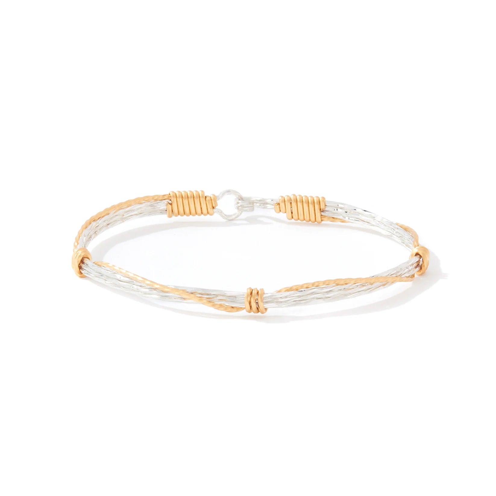 Leap of Faith Bracelet - Sterling Silver with 14K Gold Artist Wire Wraps / 7.5" - L