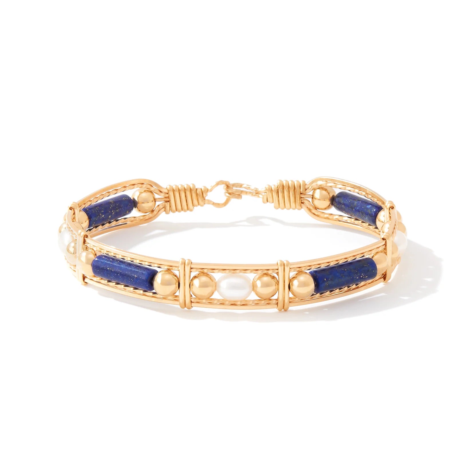 Color Your World Bracelet with Beads and Pearls - 14K Gold Artist Wire / Lapis / 7.5" - L