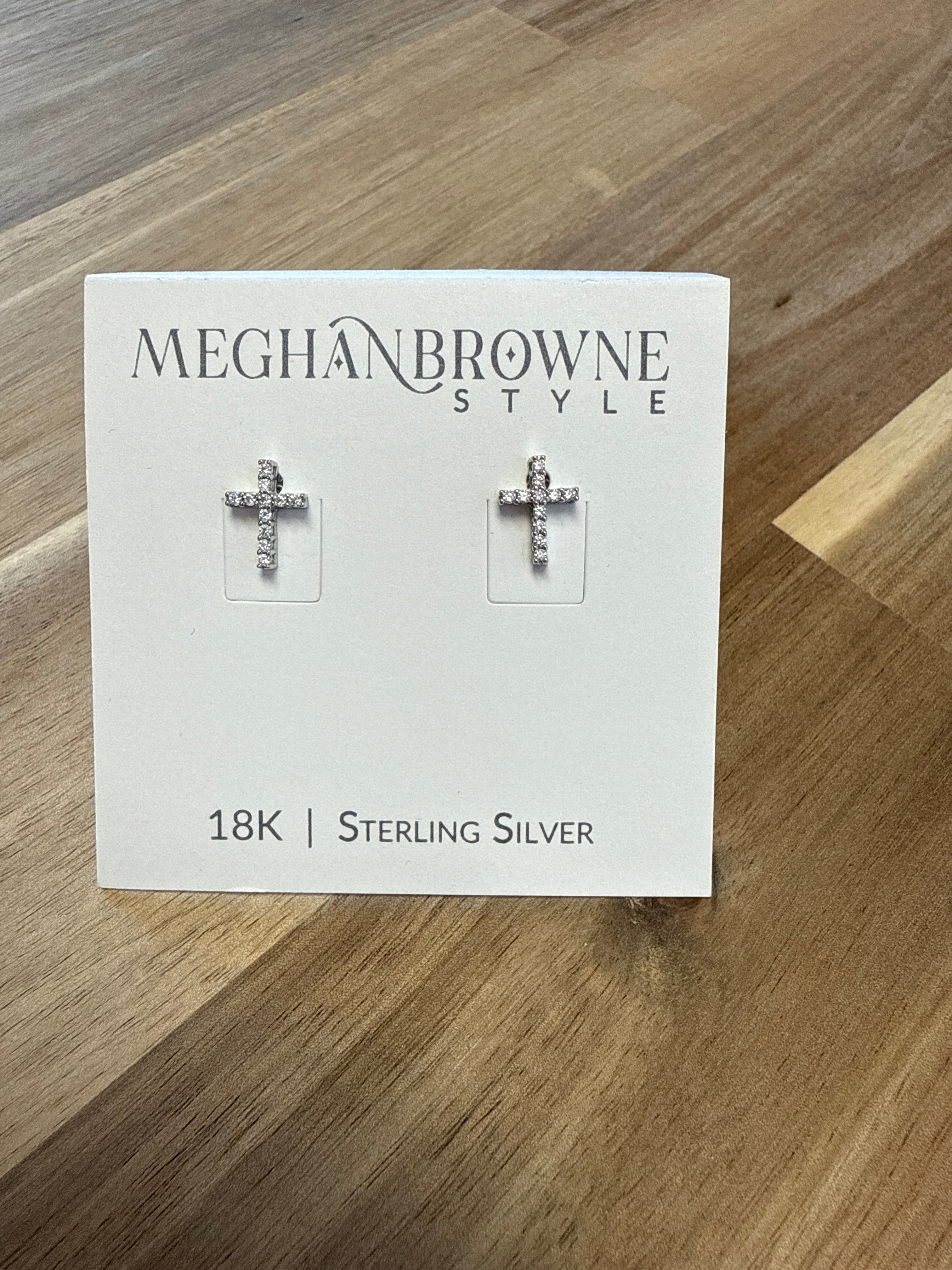 MEGHAN BROWNE SILVER CROSS EARRINGS