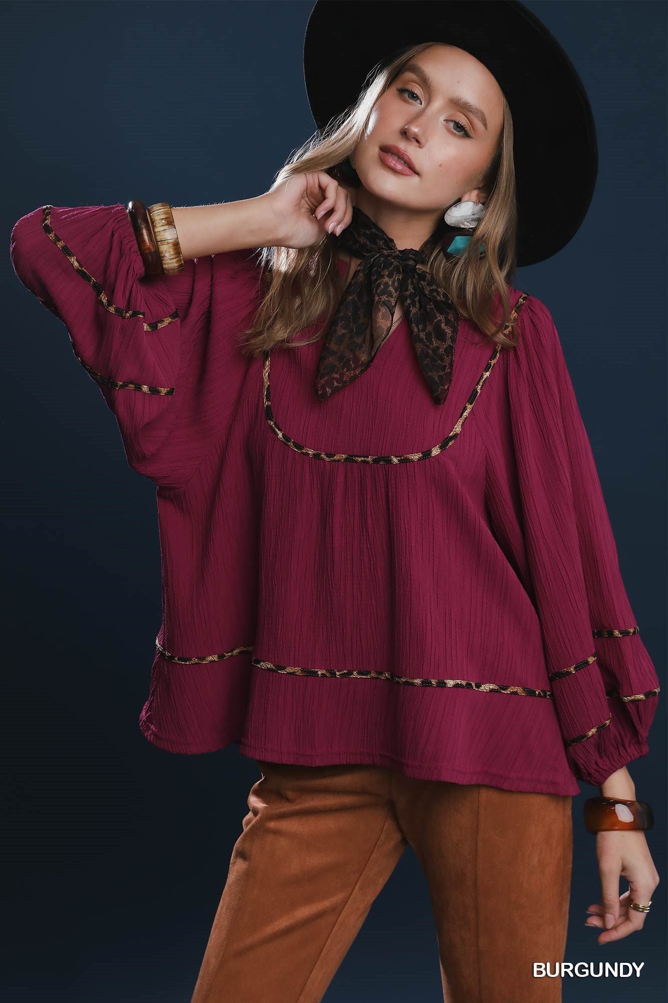 Umgee Text Animal Print Top