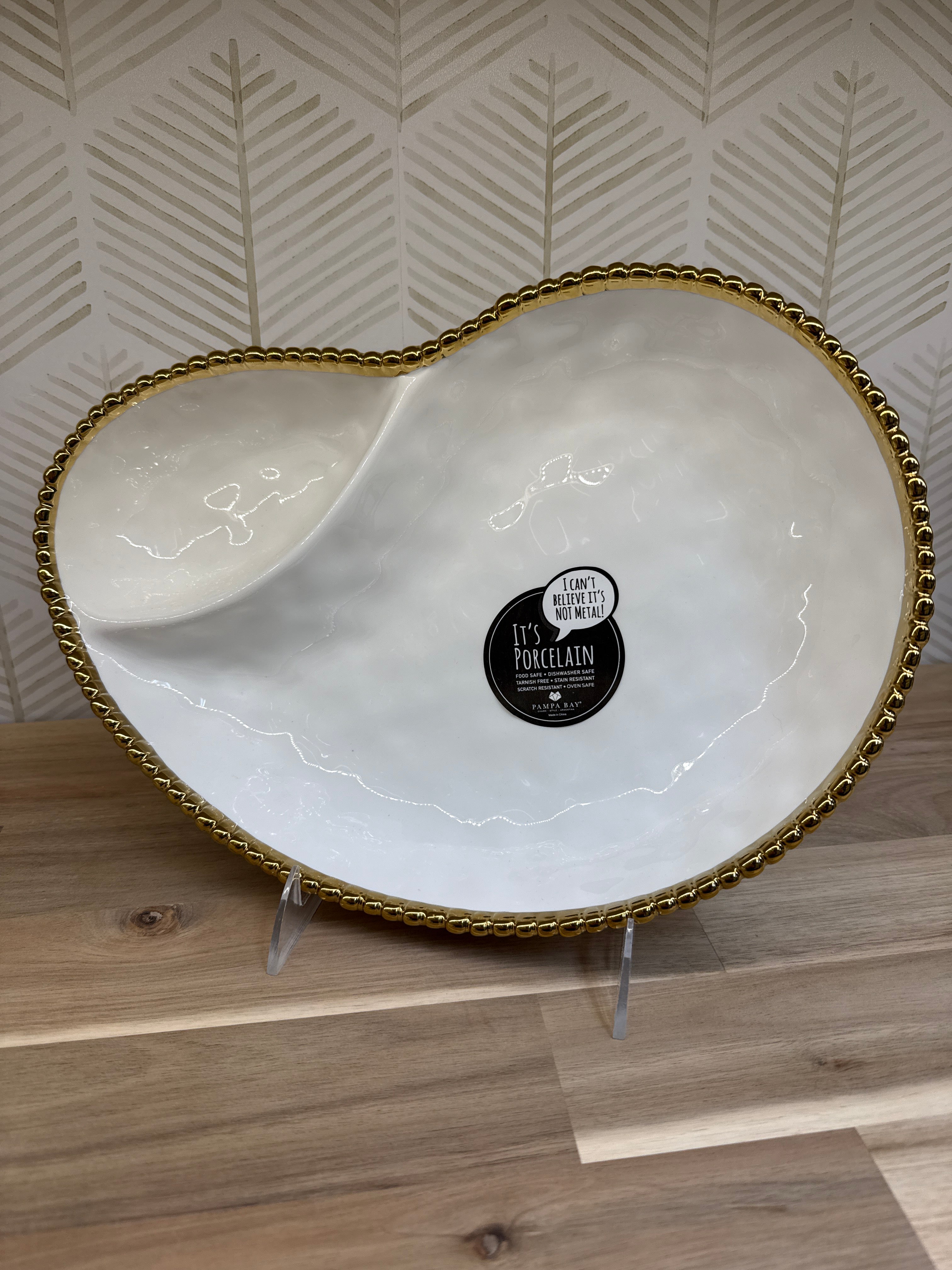 PAMPA BAY 2 SECTION SERVING PIECE WHITE WITH GOLD
