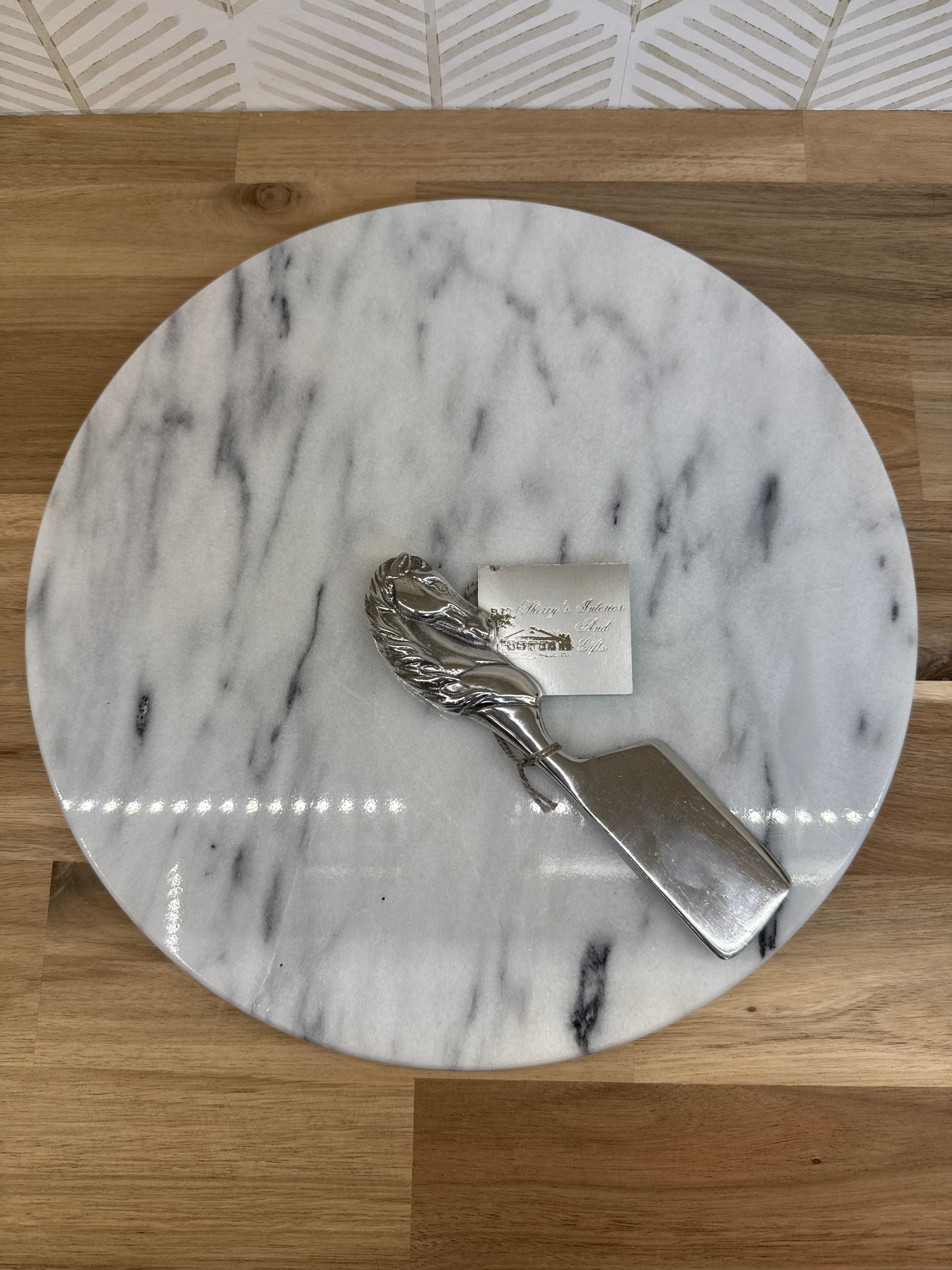 ARTHUR COURT HORSE CHEESE SET W/12" MARBLE