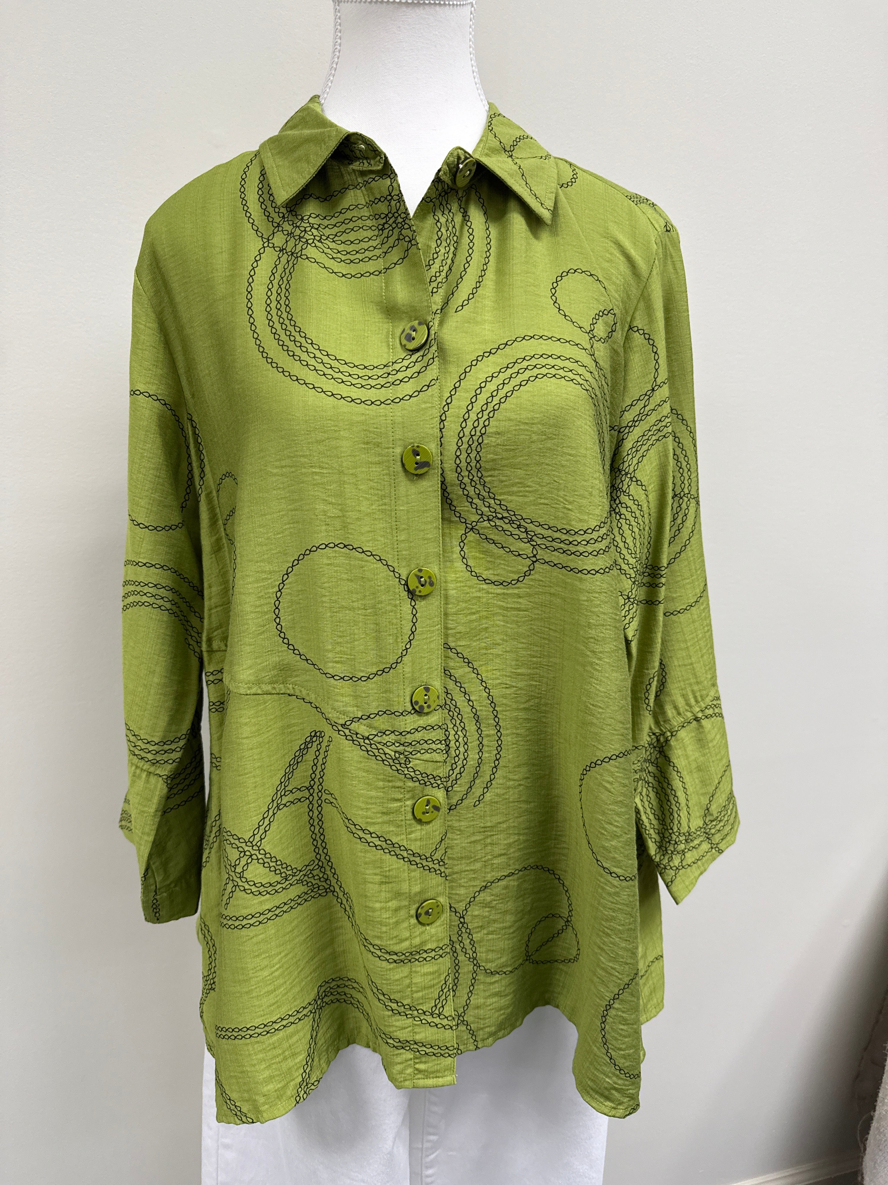 Green Button Front Tunic w/ 3/4 Sleeves