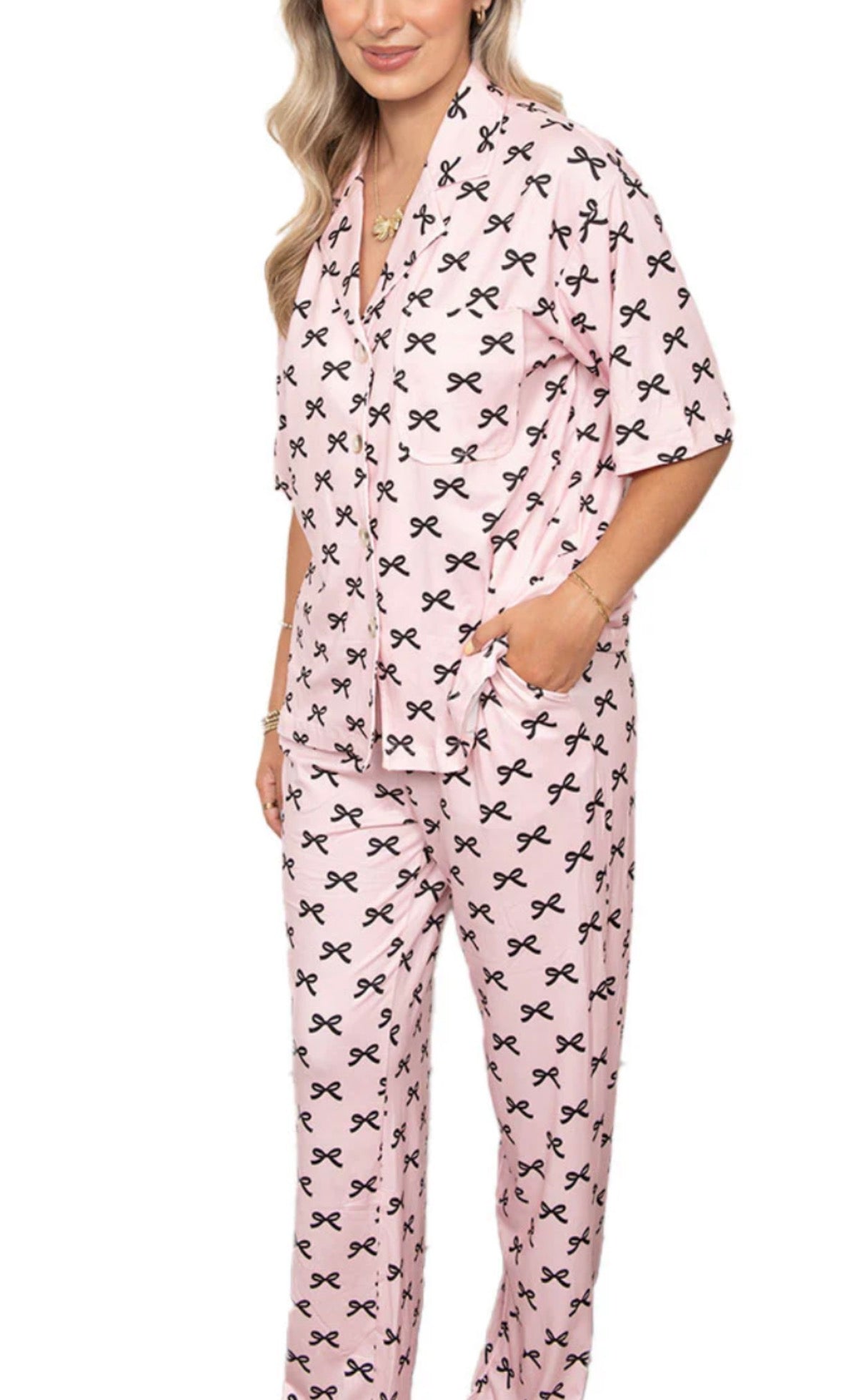 BLACK & PINK BOW PAJAMA SET