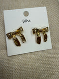 TEXTURED RIBBON STUD GOLD EARRINGS
