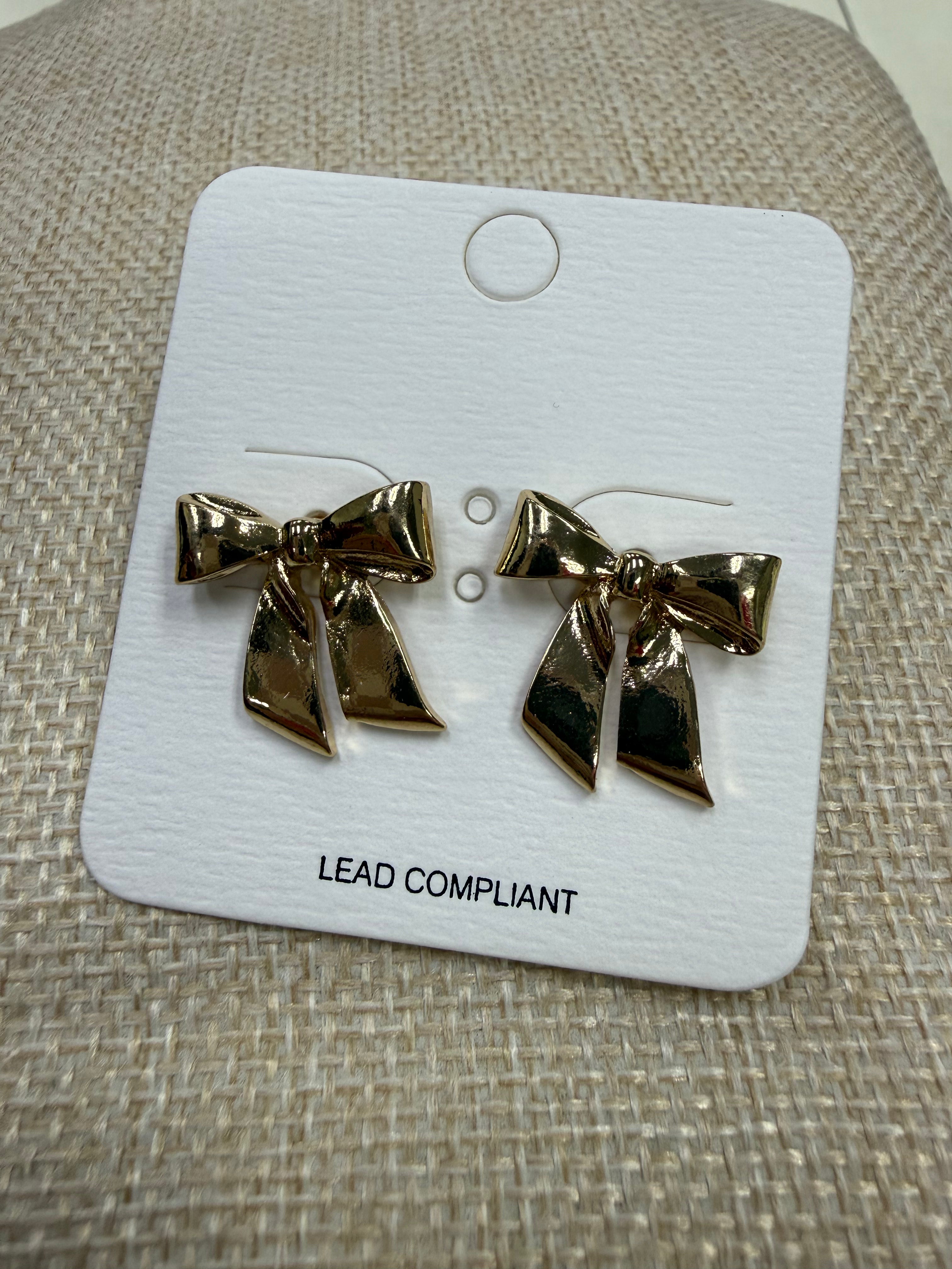 RIBBON STUD GOLD EARRINGS