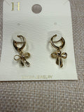 BRASS BOW DANGLING HOOPS