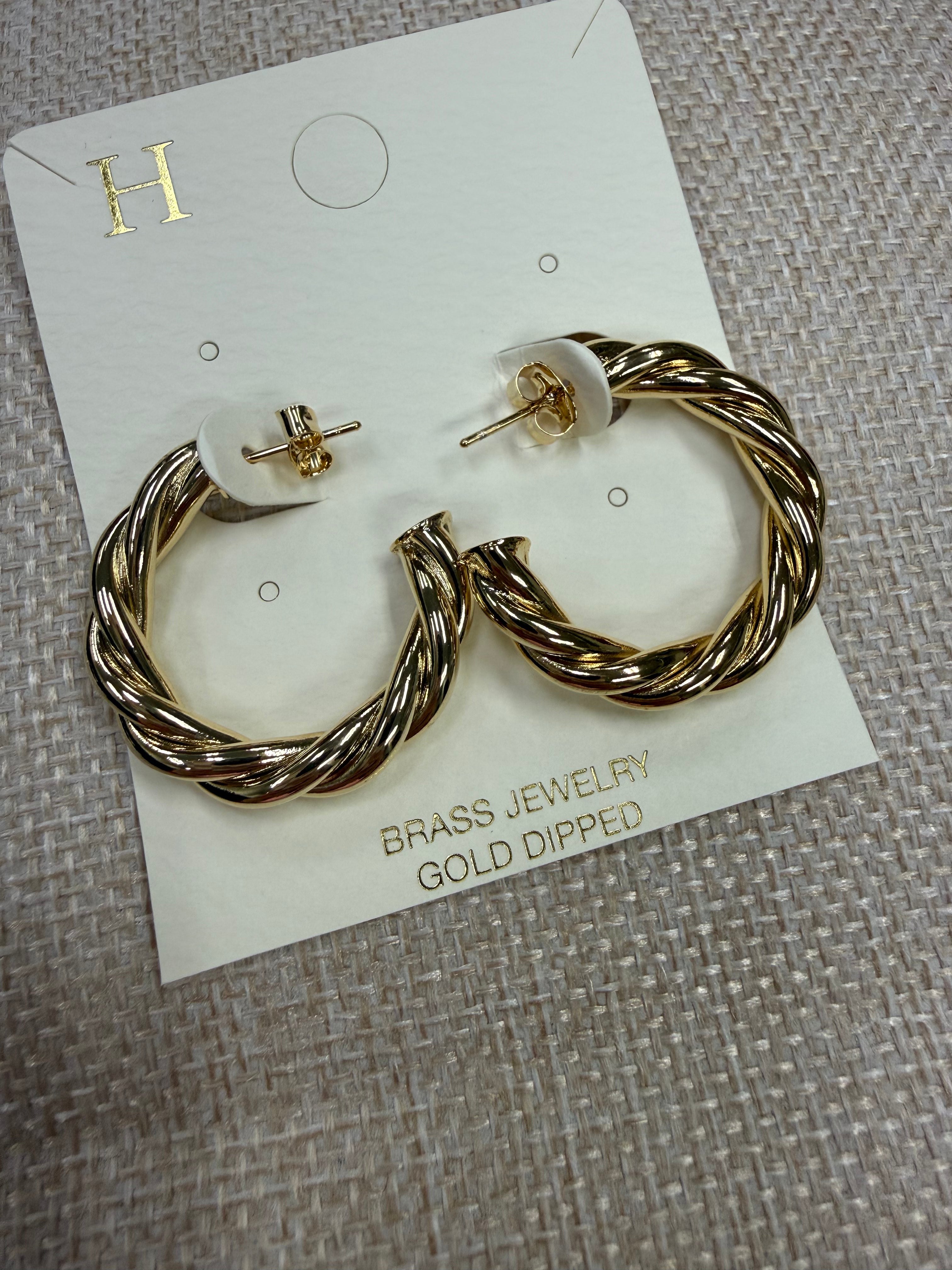 BRASS TWISTED GOLD HOOPS