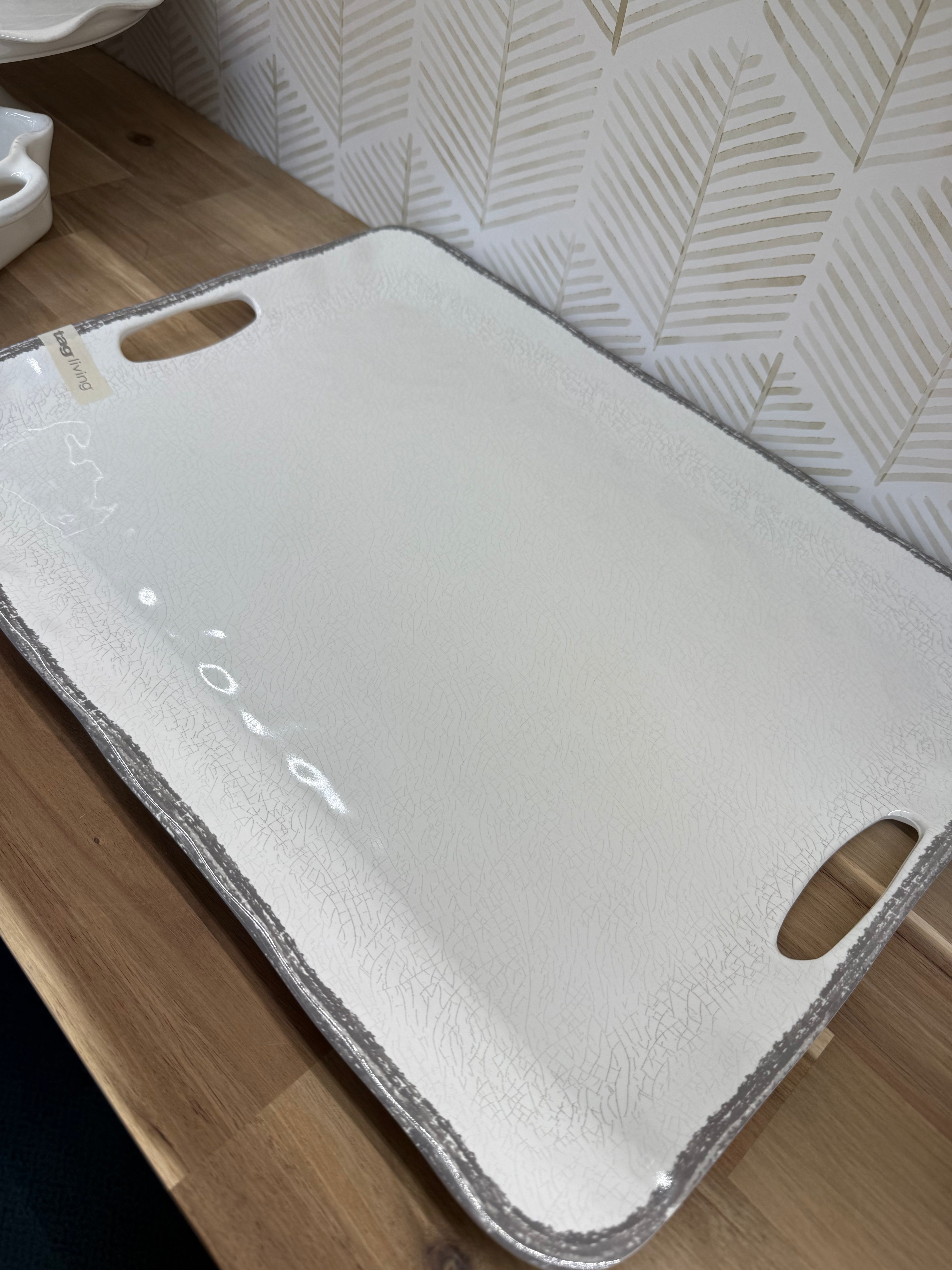 MELAMINE SERVING TRAY WITH HANDLES IVORY