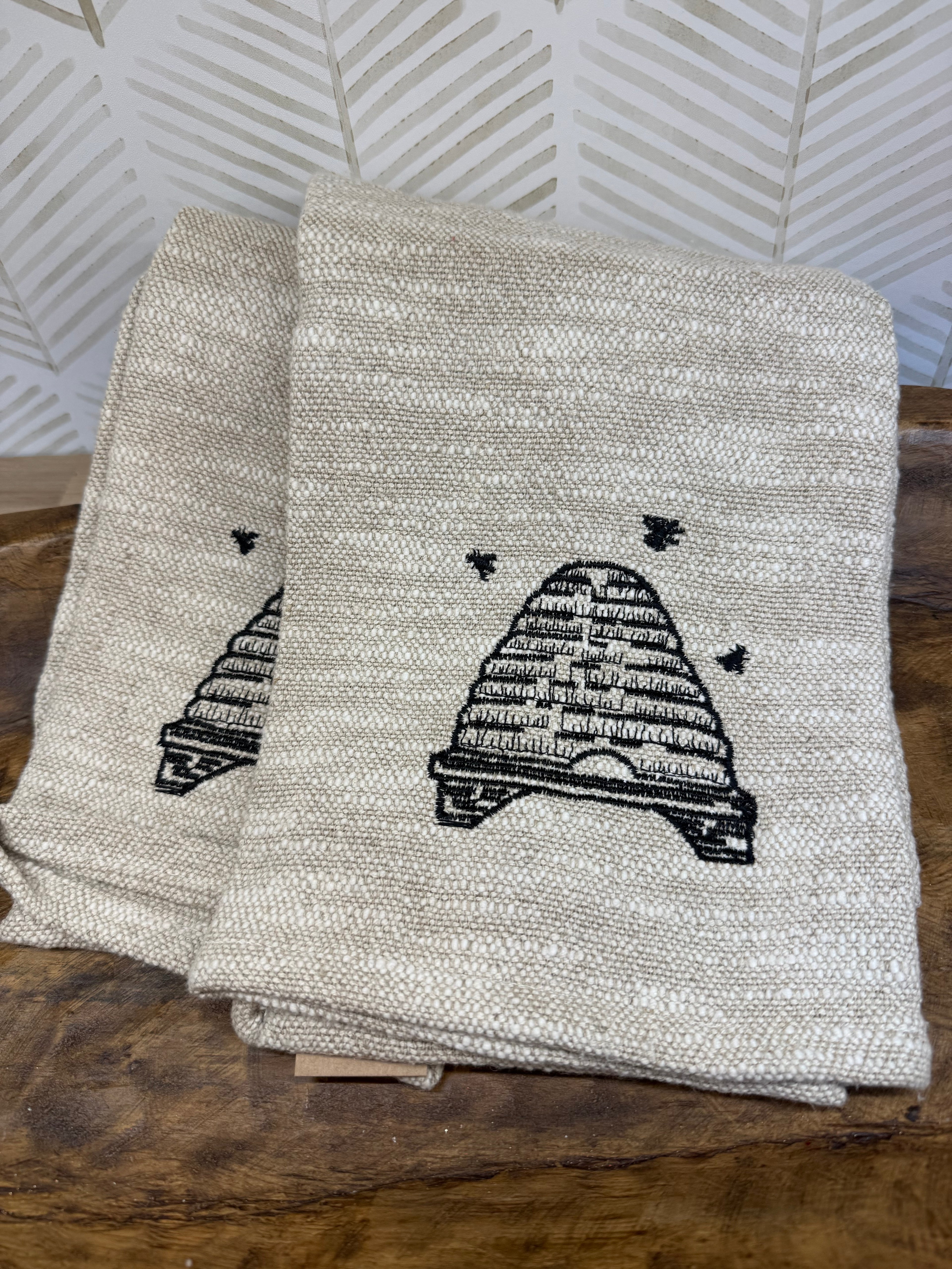 Linen and Cotton Slub Embroidered Tea Towel