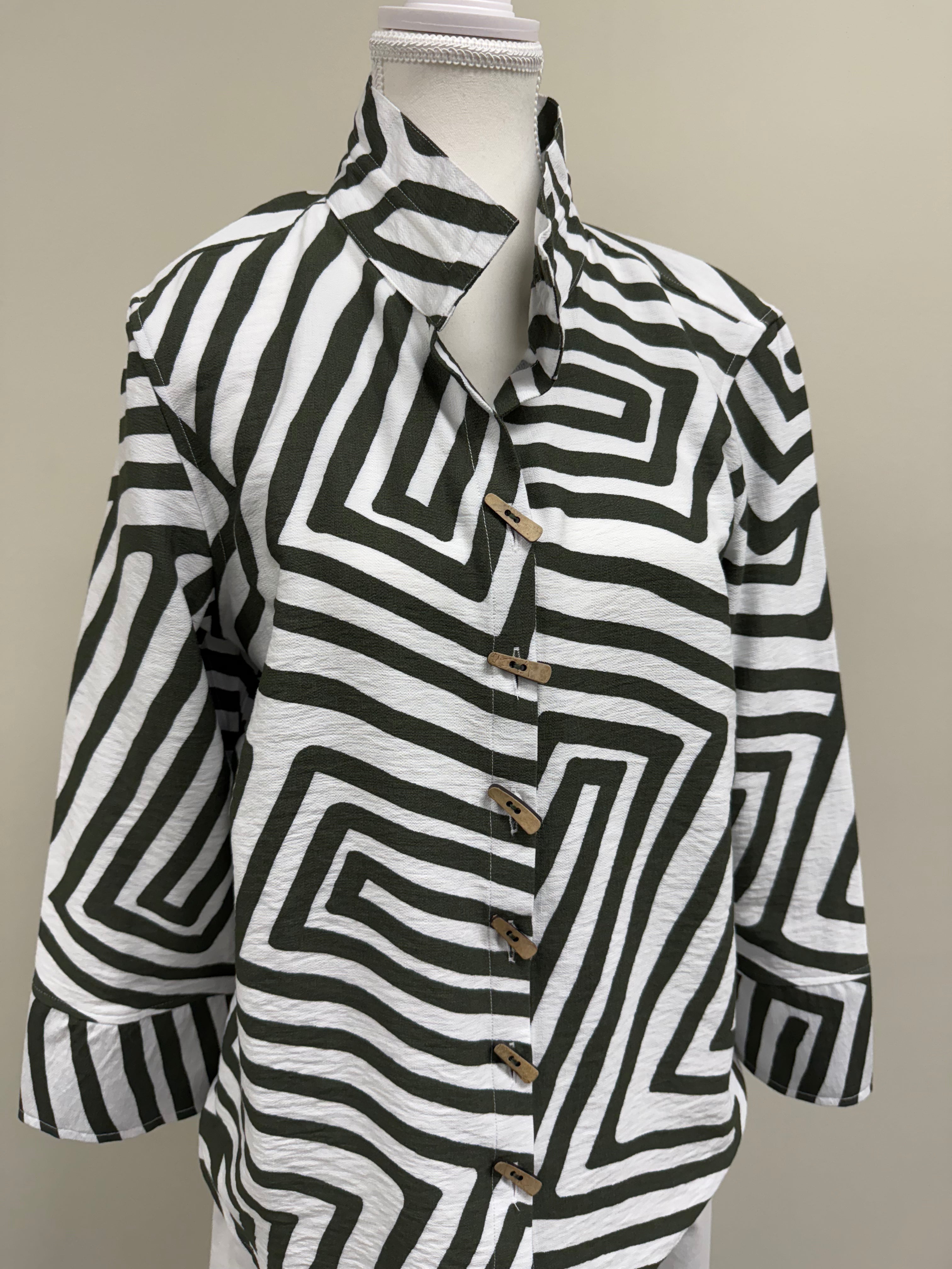 Green/White Woven Button Front Tunic