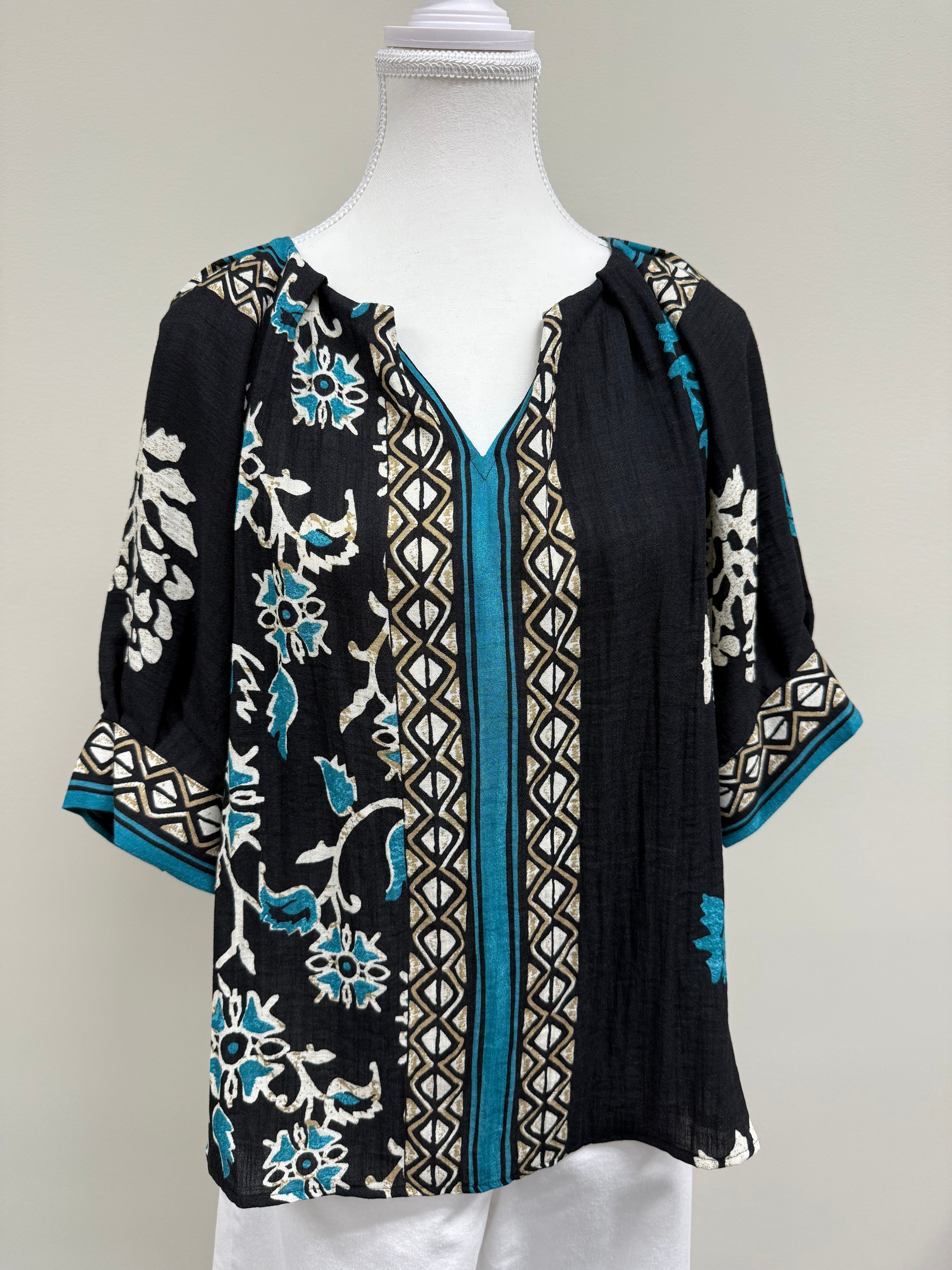 Border Pleat Print Top