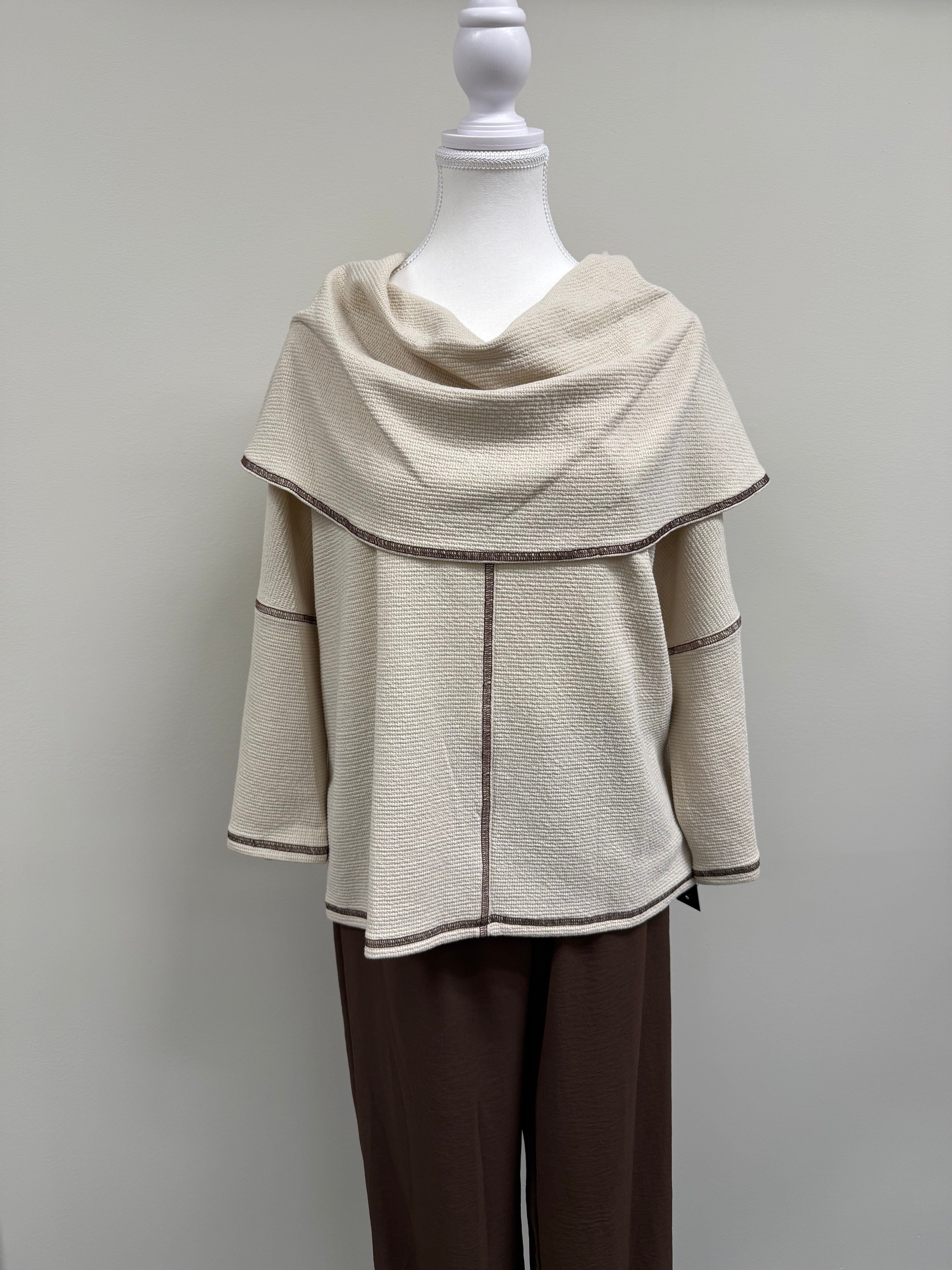SEERSUCKER COWL NECK TUNIC