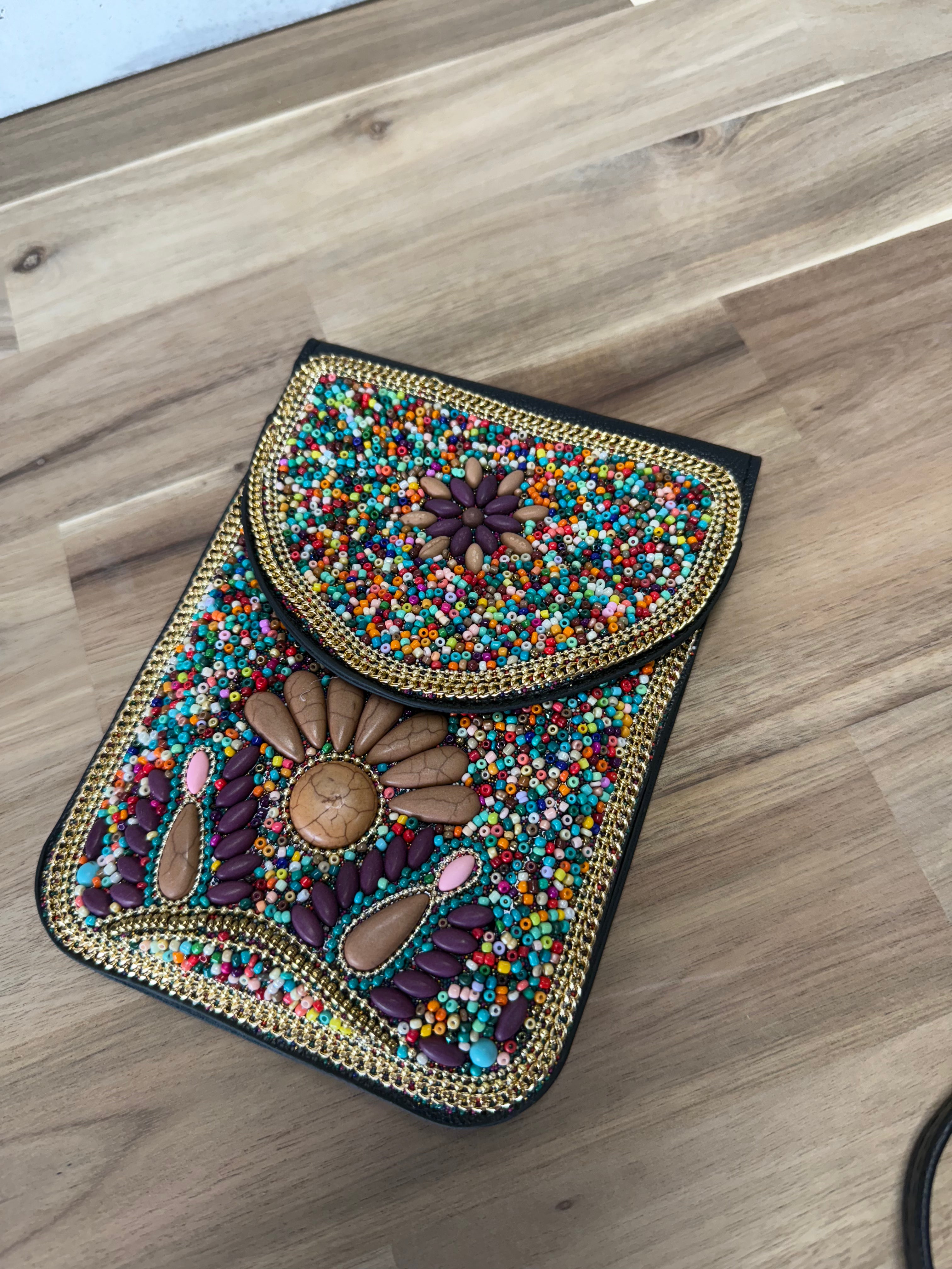 Beaded Crossbody -  Berry/Taupe